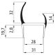 PVC Hart-Weich Profil, grau, 28 mm, L 2700 mm 108071439 Suer