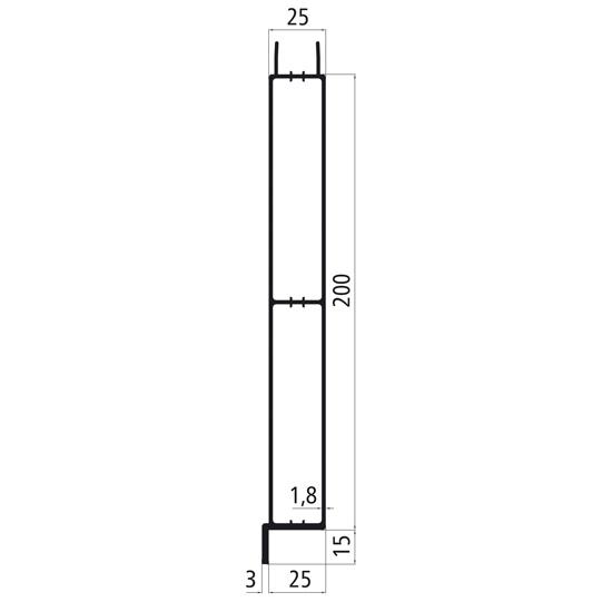 Alu 25er Steck, 200er Unterteil m. Fahne, pressblank 535621120 Suer
