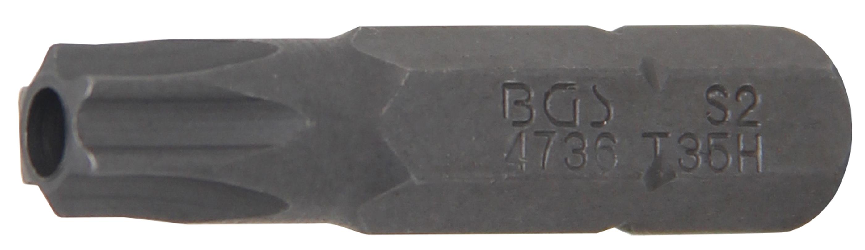 Bit | Länge 30 mm | Antrieb Außensechskant 6,3 mm (1/4") | T-Profil (für Torx) mit Bohrung T35 BGS4736