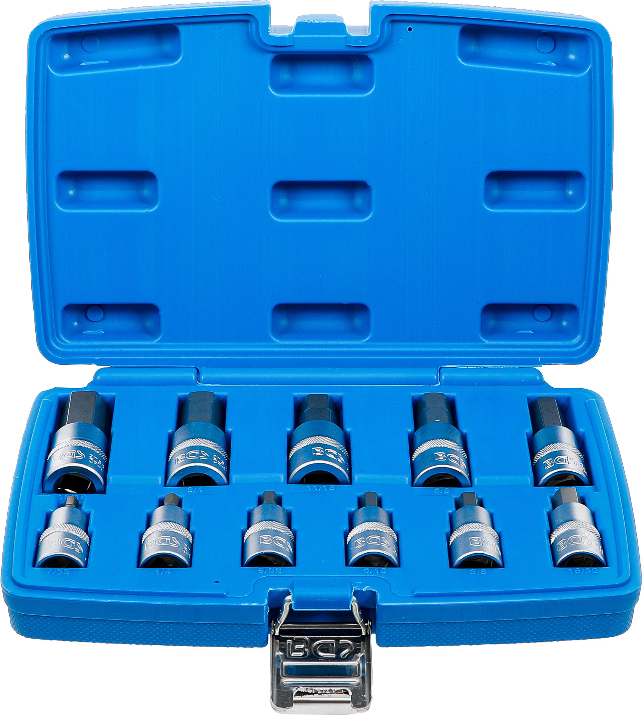 Bit-Einsatz-Satz | Antrieb Innenvierkant 12,5 mm (1/2") | Innensechskant 7/32" - 13/16" | Zollgrößen | 11-tlg. BGS5053