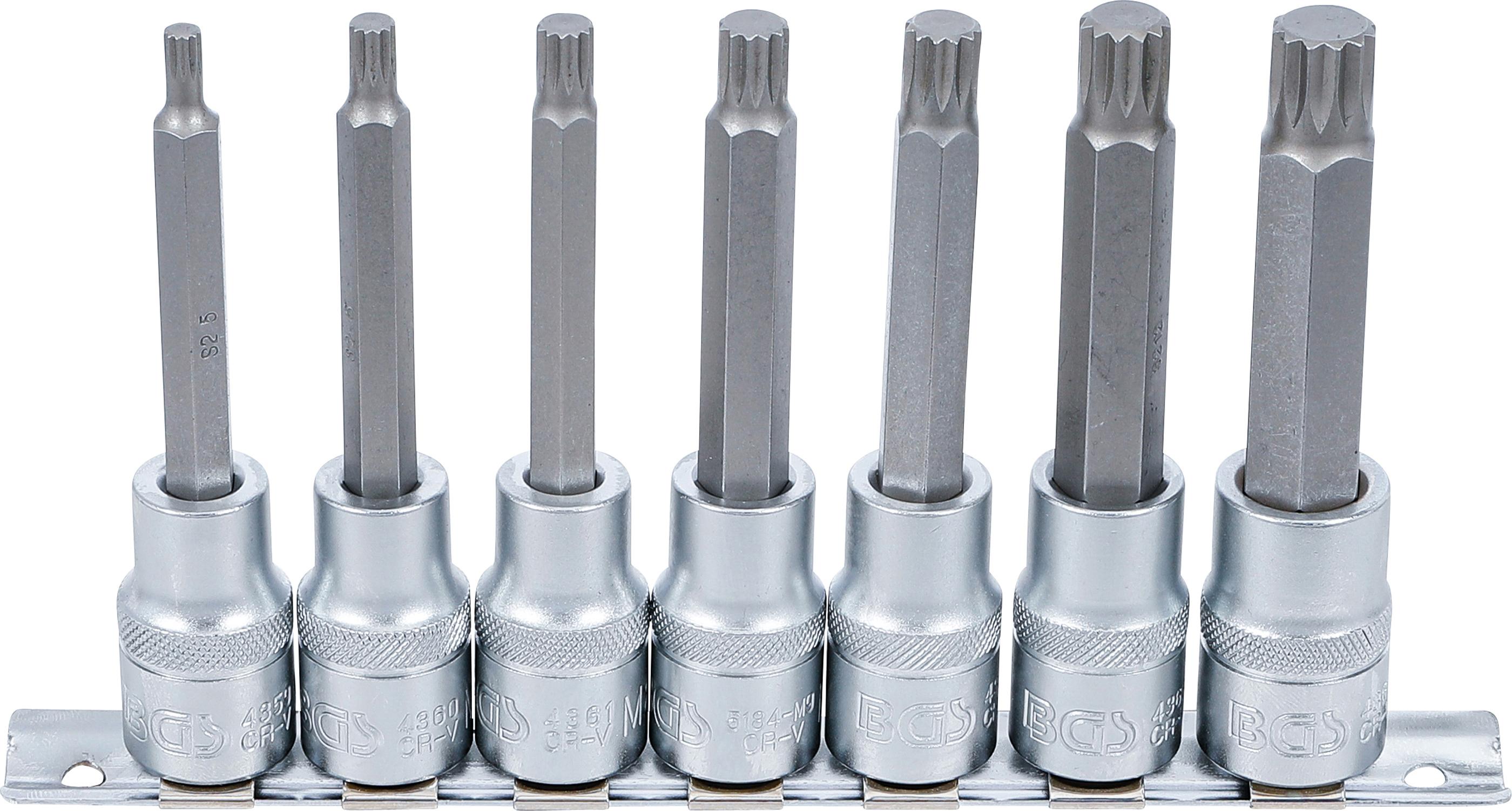 Bit-Einsatz-Satz | Antrieb Innenvierkant 12,5 mm (1/2") | Innenvielzahn (für XZN) M5 - M14 | 7-tlg. BGS5175