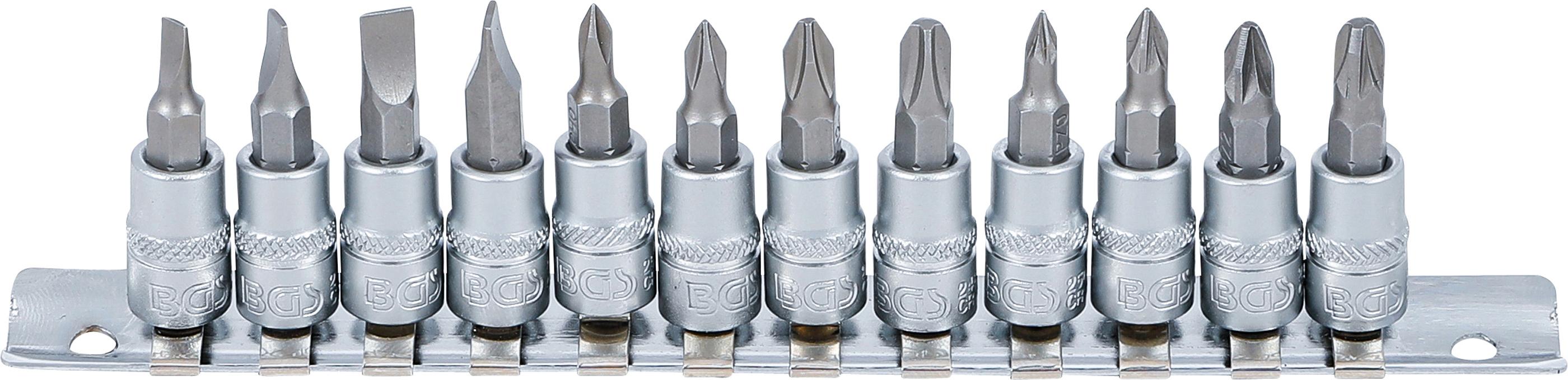 Bit-Einsatz-Satz | Antrieb Innenvierkant 6,3 mm (1/4") | Schlitz, Kreuzschlitz PH, Kreuzschlitz PZ | 12-tlg. BGS2163