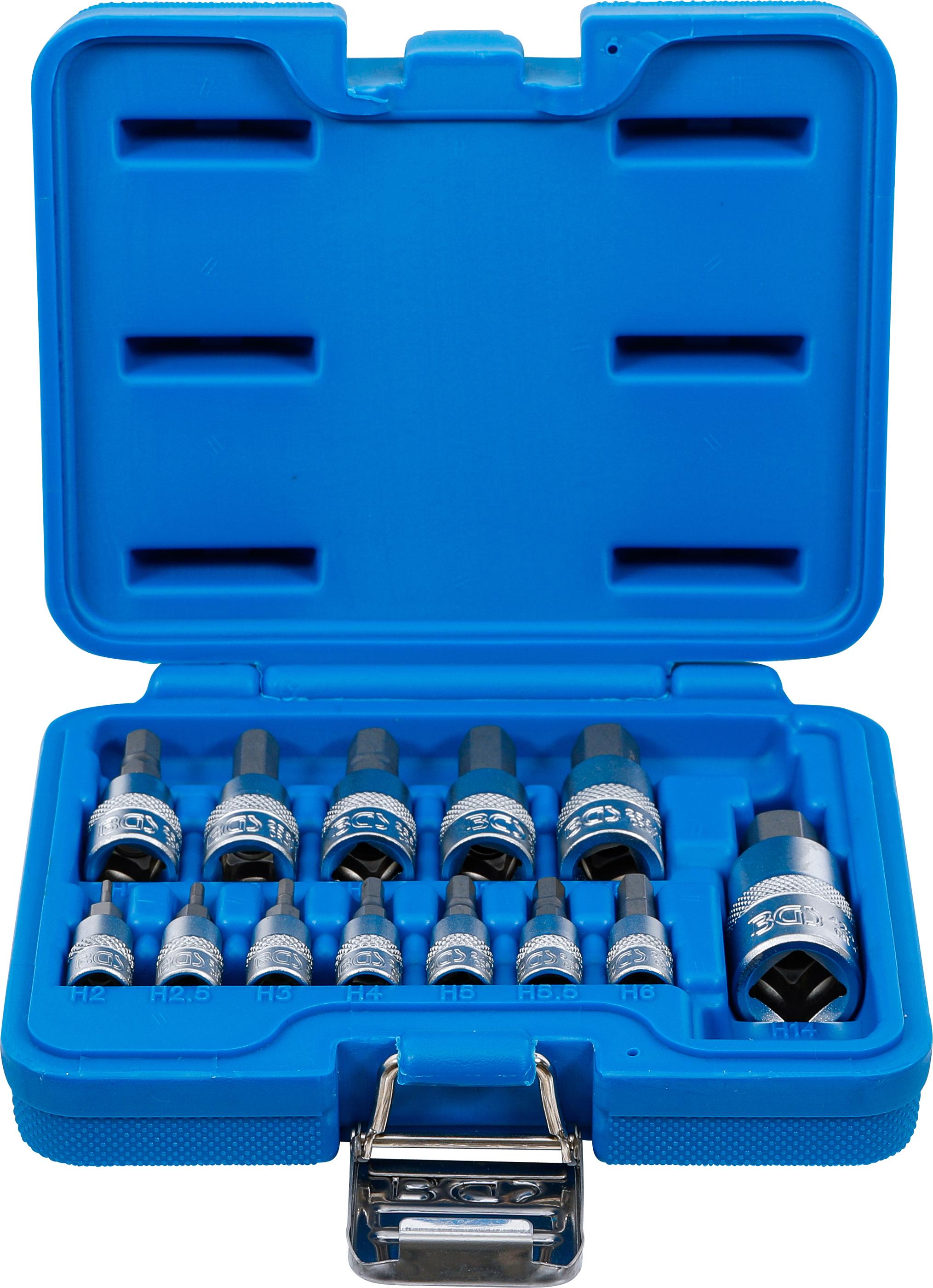 Bit-Einsatz-Satz | Antrieb Innenvierkant 6,3 mm (1/4") / 10 mm (3/8") / 12,5 mm (1/2") | Innensechskant 2 - 14 mm | 13-tlg. BGS74257