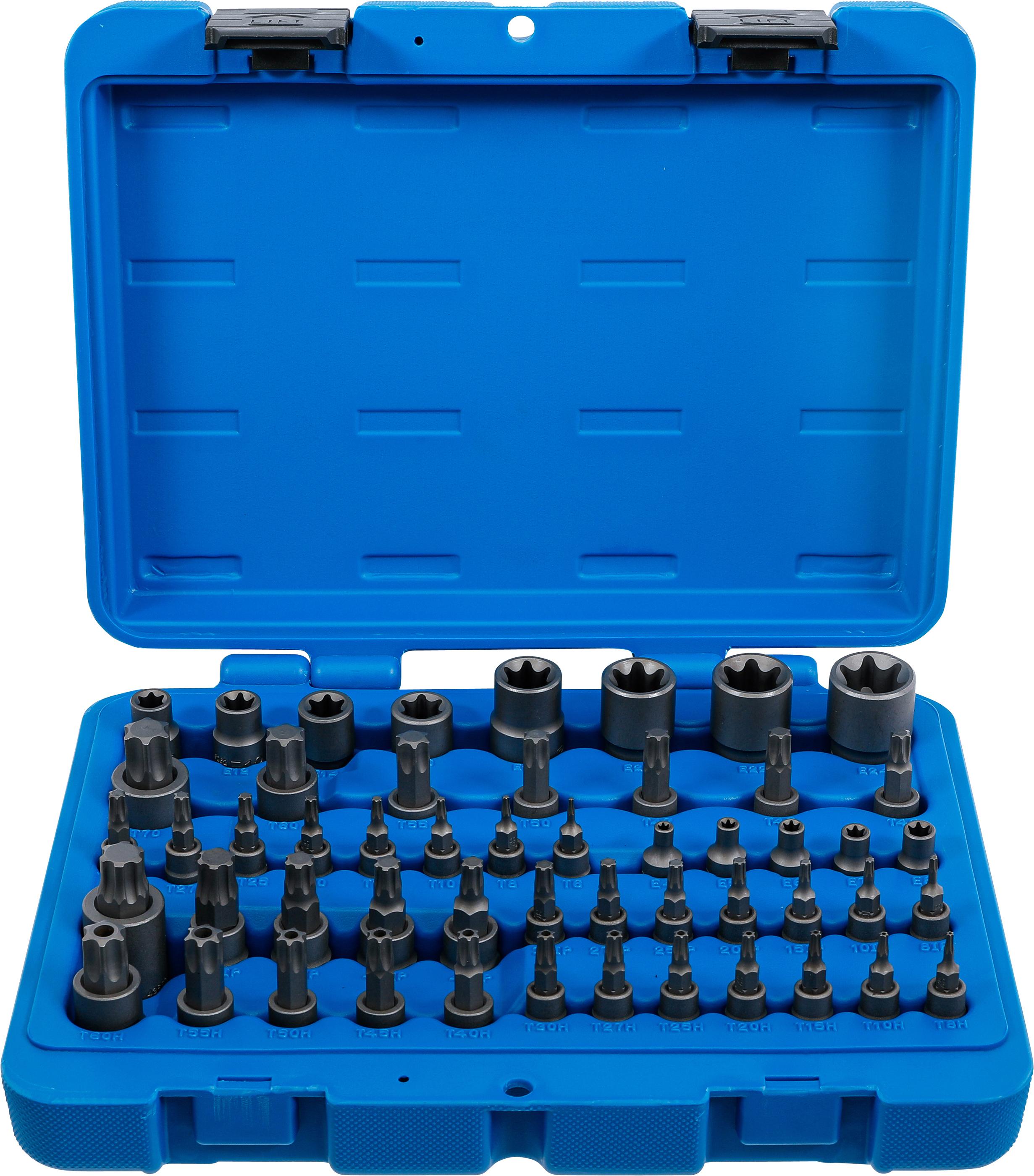 Bit-Einsatz- und Steckschlüssel-Einsatz-Satz | E-Profil / T-Profil (für Torx) / T-Profil (für Torx) mit Bohrung / TP-Profil (für Torx Plus) | 52-tlg. BGS9839