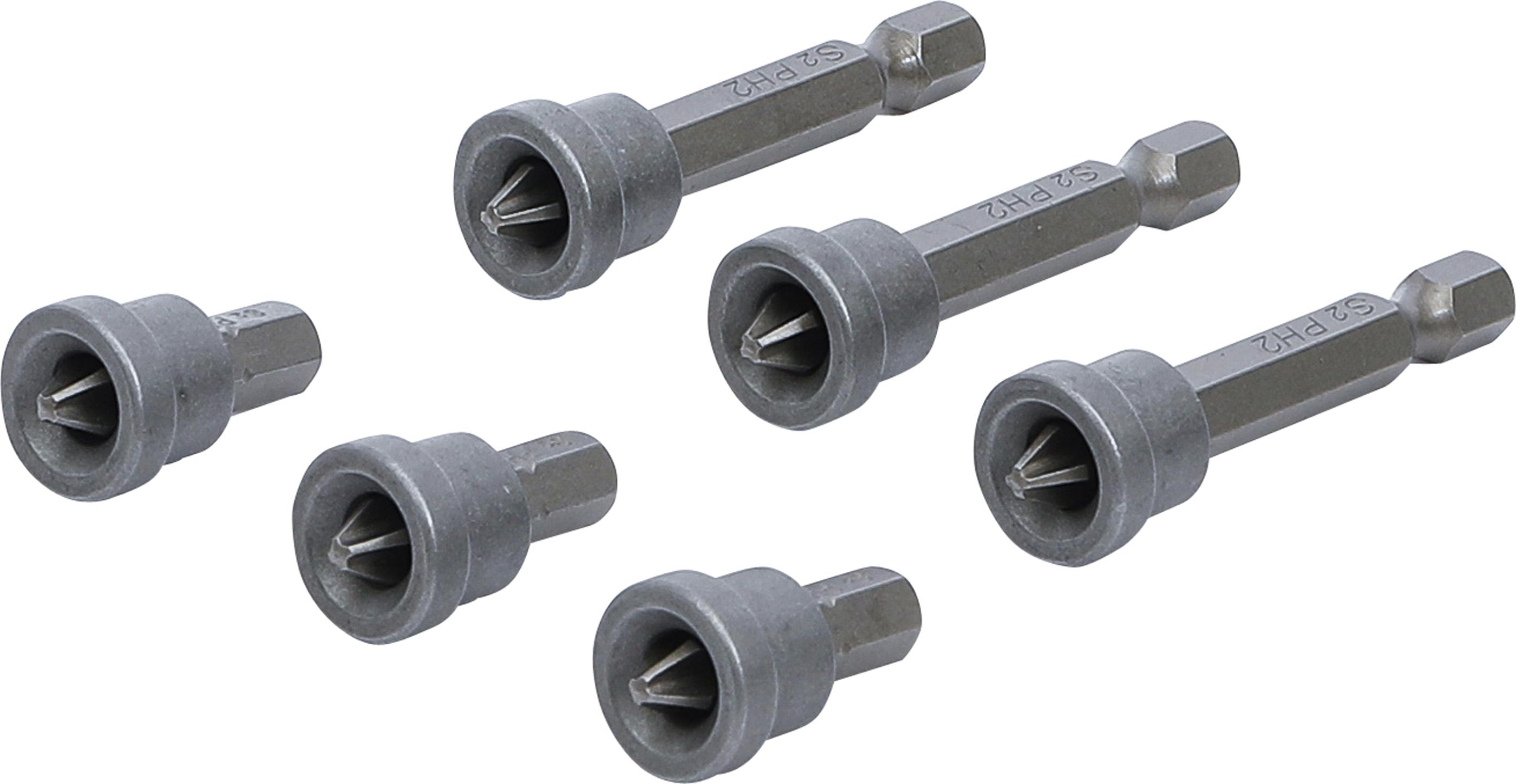 Bit-Satz mit Tiefenstopp | für Gipskartonplatten | Antrieb Außensechskant 6,3 mm (1/4") | Kreuzschlitz PH2 | 6-tlg. BGS50406