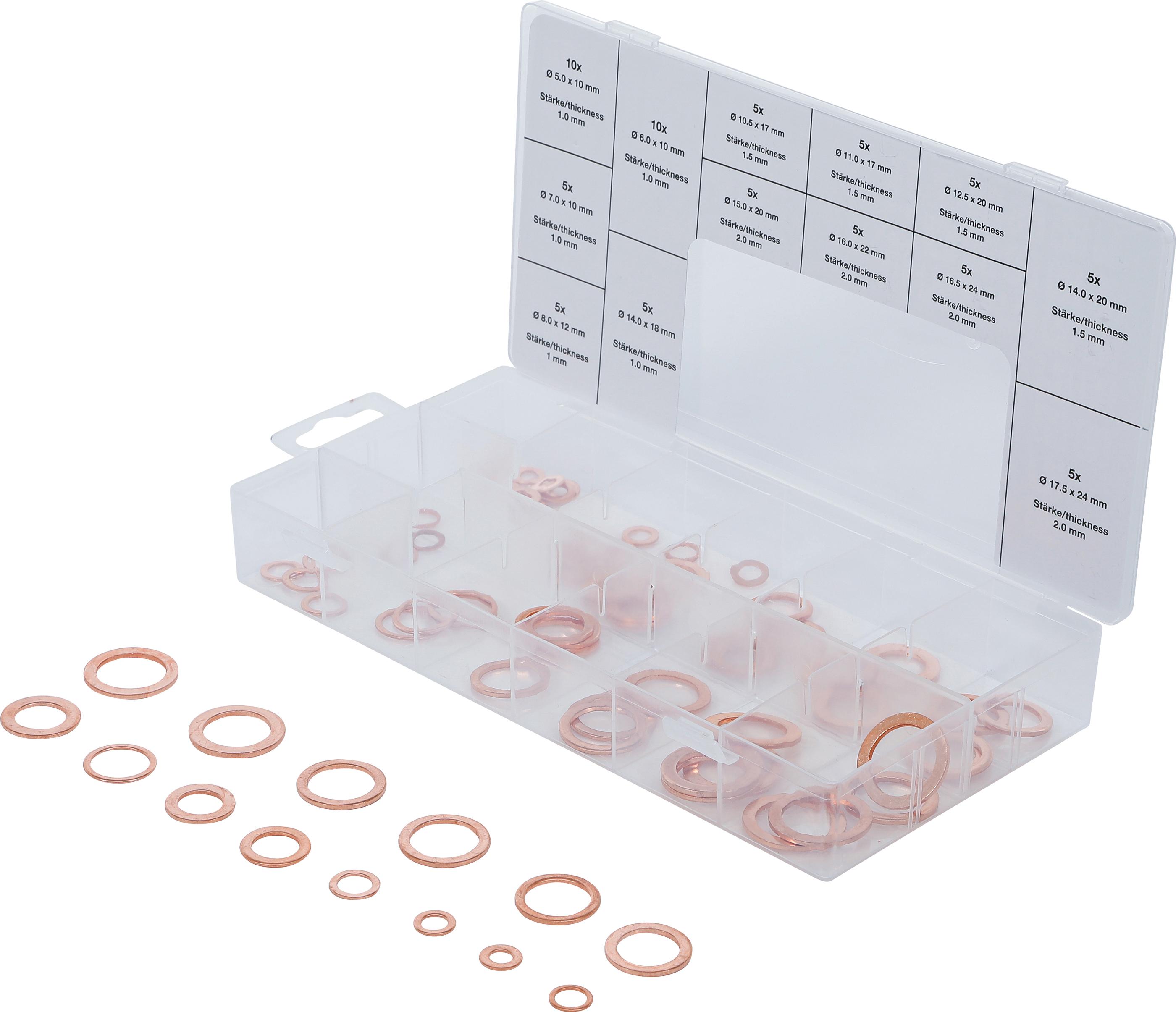 Dichtring-Sortiment | Kupfer | metrisch | für Öl-Ablassschrauben | 75-tlg. BGS8132
