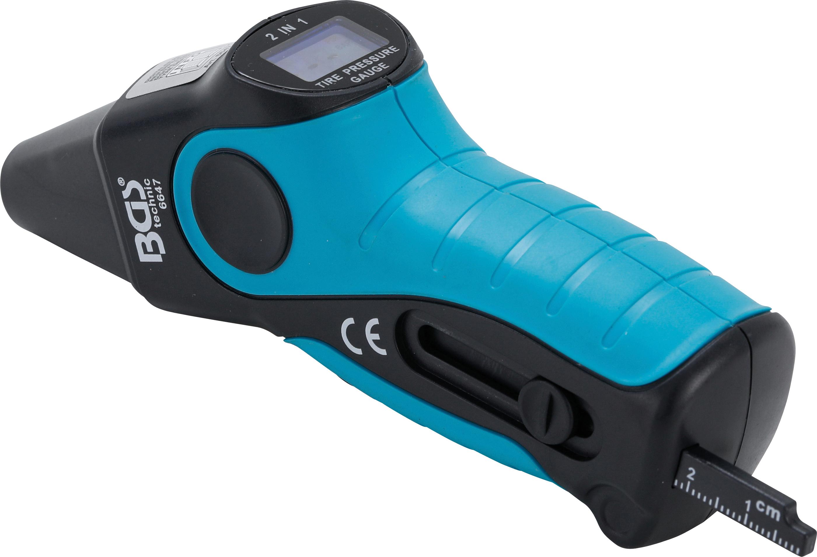 Digitaler Reifendruckprüfer & Reifenprofil-Messschieber | "2-IN-1" BGS6647