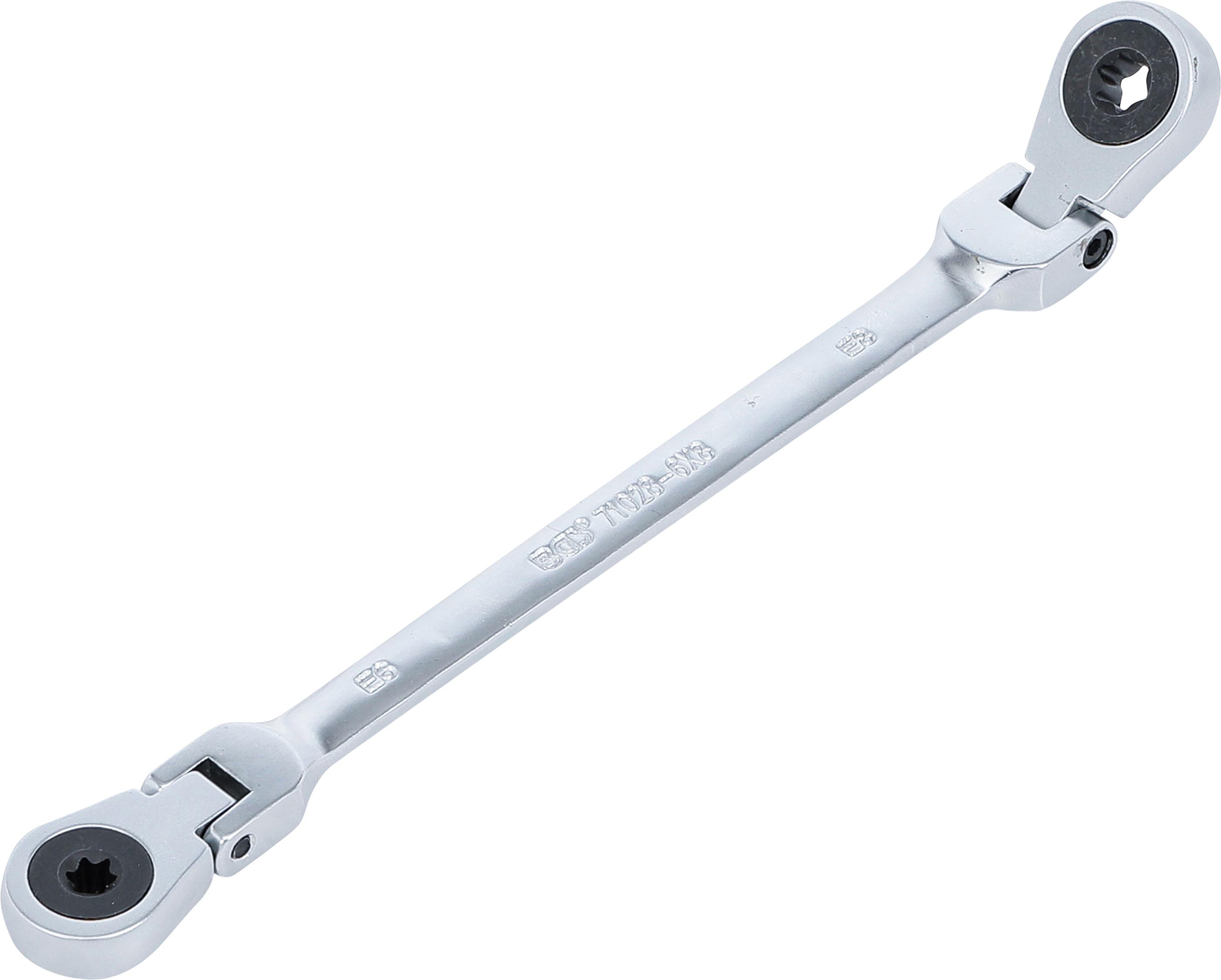 Doppel-Ratschen-Ringschlüssel | abwinkelbar | mit E-Profil Ringköpfen | SW E6 x E8 BGS71028-6X8
