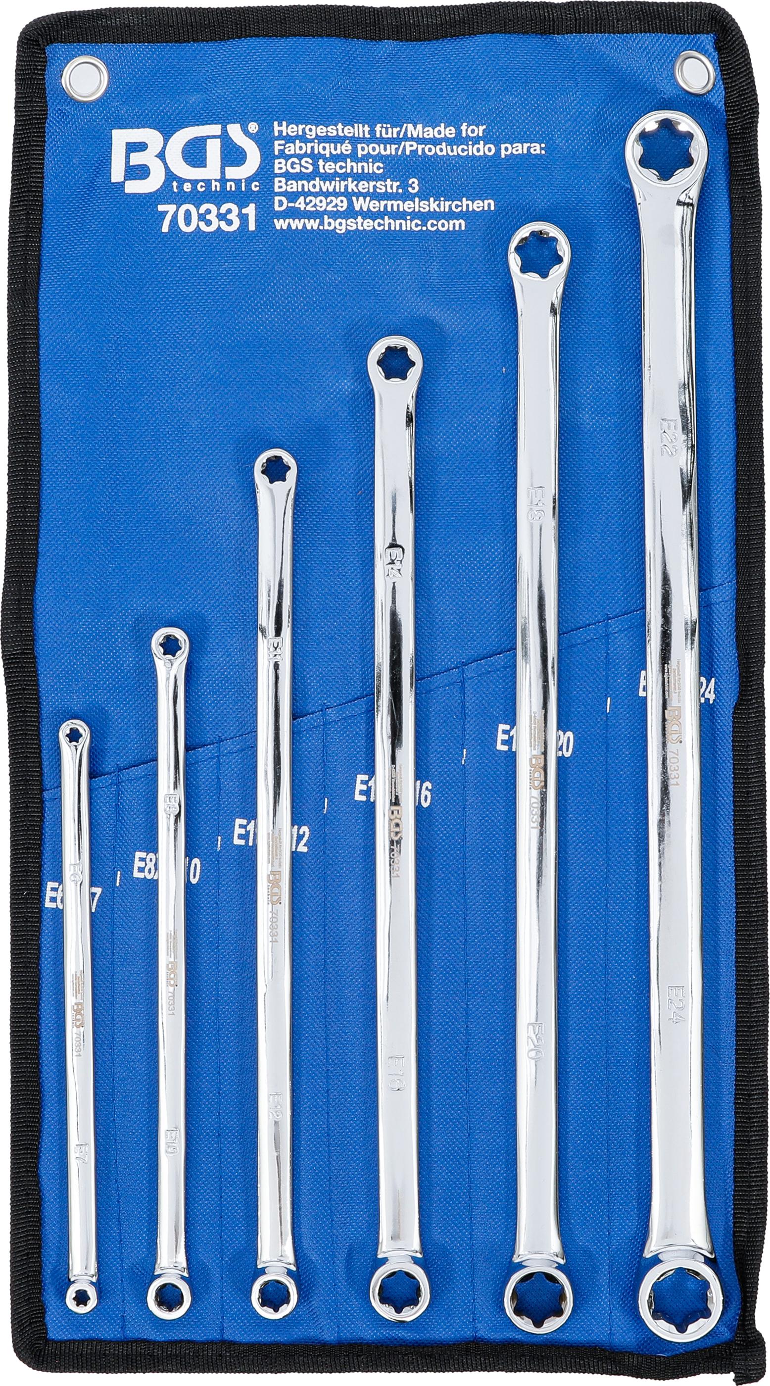 Doppel-Ringschlüssel-Satz mit E-Profil-Ringköpfen | extra lang | SW E6 x E7 - E22 x E24 | 6-tlg. BGS70331
