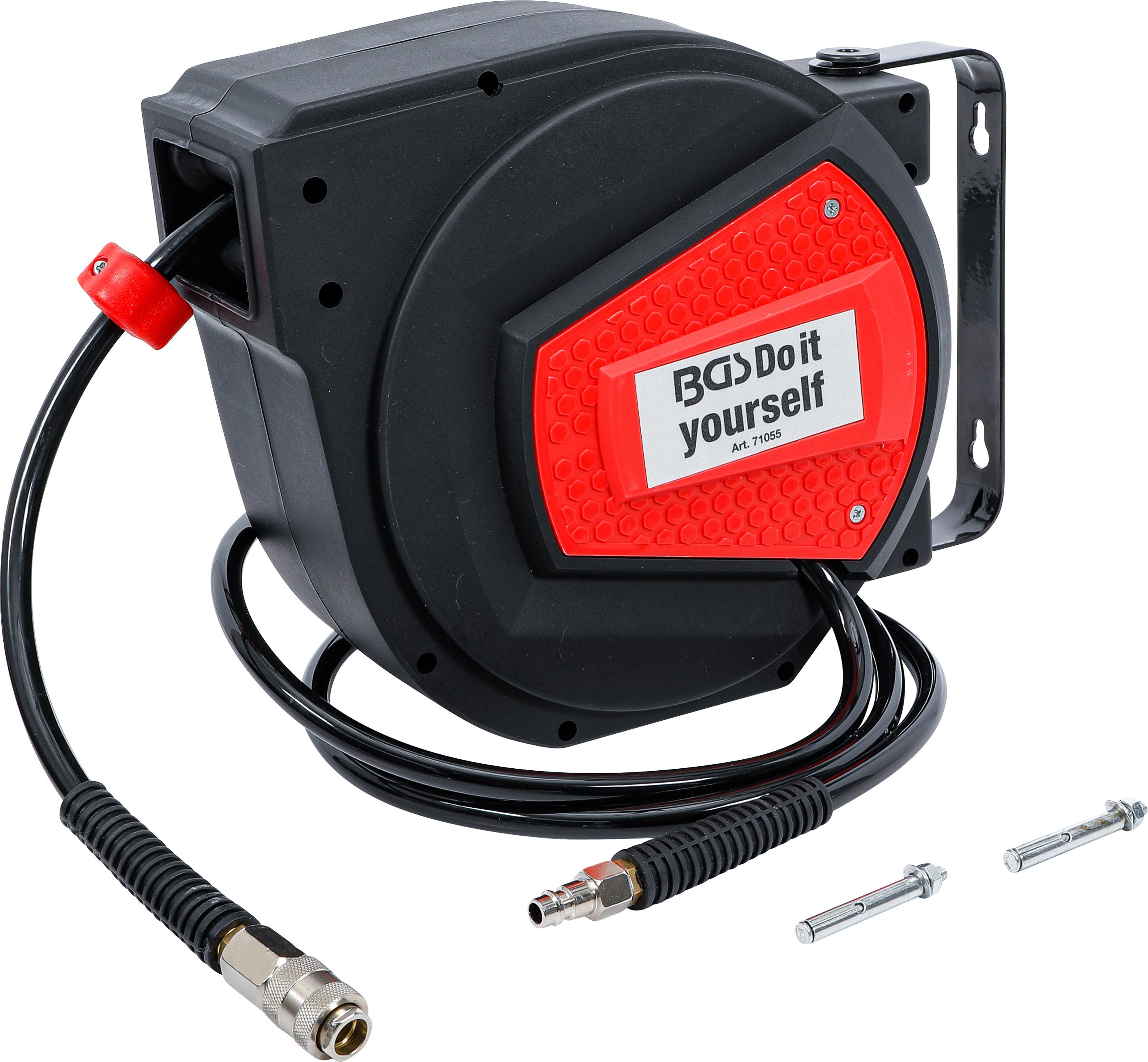 Druckluftschlauch mit Aufroller | automatisch | 10 m + 1,5 m BGS71055