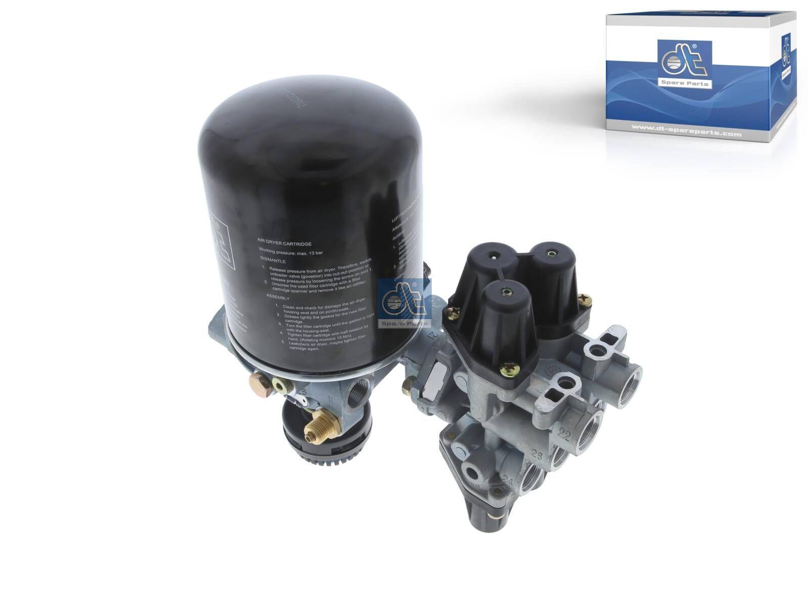DT Spare Parts 4.64604 Lufttrockner, komplett mit Ventil, M12 x 1,5, M16 x 1,5, M22 x 1,5, Po21: 9 bar, Po22: 9 bar, Po23: 7,5 bar, Po24: 7,5 bar, Pc21: 7 bar, Pc22: 7 bar, Pc23: 4,5 bar, Pc24: 4,5 bar passend für Mercedes-Benz