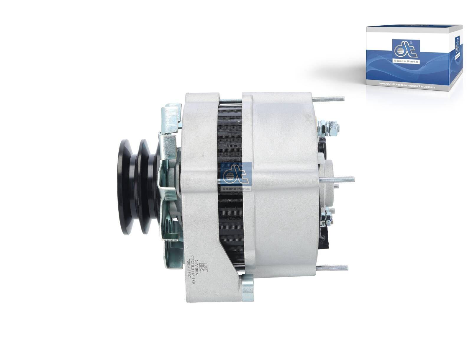 DT Spare Parts 4.69189 Generator, mit Riemenscheibe, 24 V, I: 80 A passend für Multimarken