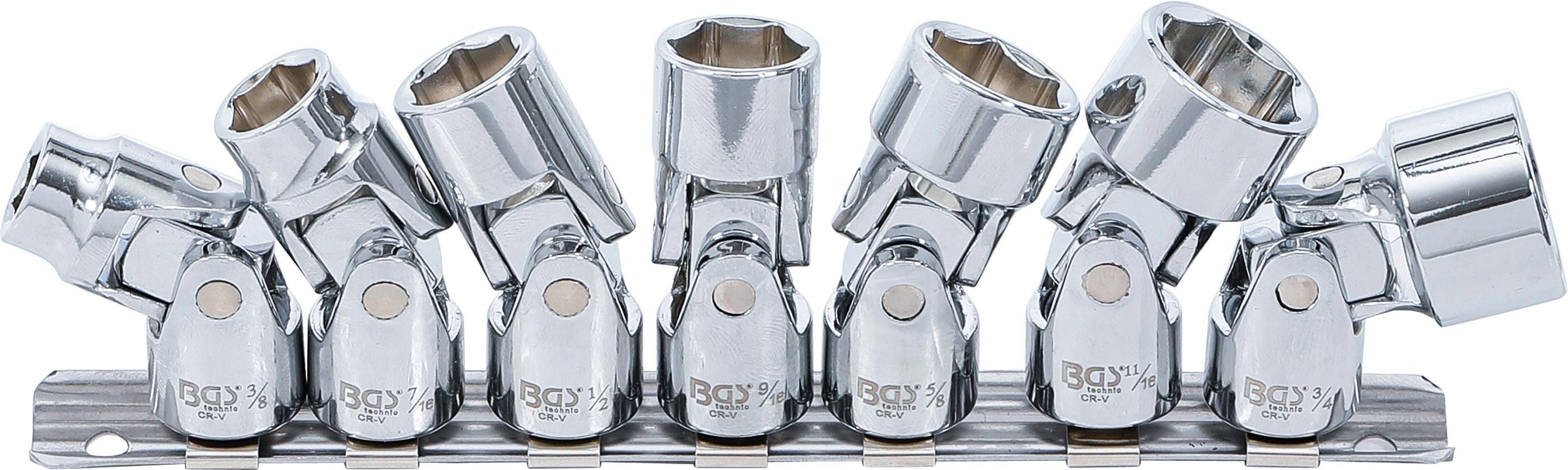 Gelenk-Steckschlüssel-Satz, Sechskant | Antrieb Innenvierkant 10 mm (3/8") | SW 3/8" - 3/4" | Zollgrößen | 7-tlg. BGS9501