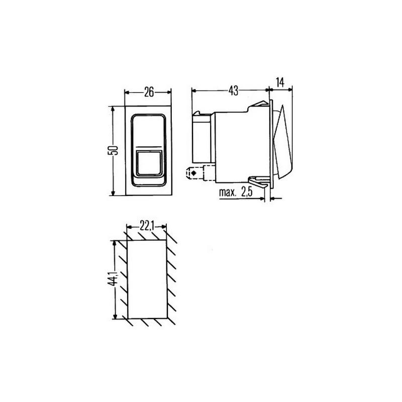 HELLA 6RH 007 832-351 Schalter - Kippbetätigung - II-I-0 - Anschlussanzahl: 5
