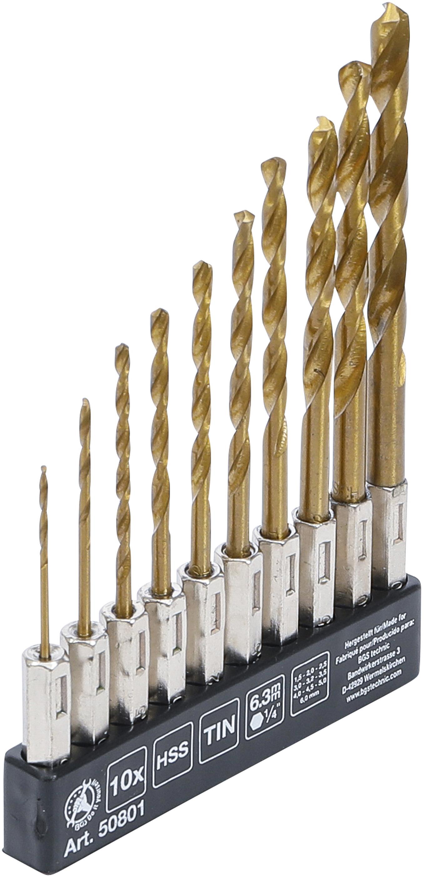 HSS-Bohrer-Satz | titan-nitriert | 1,5 - 6 mm | 10-tlg. BGS50801