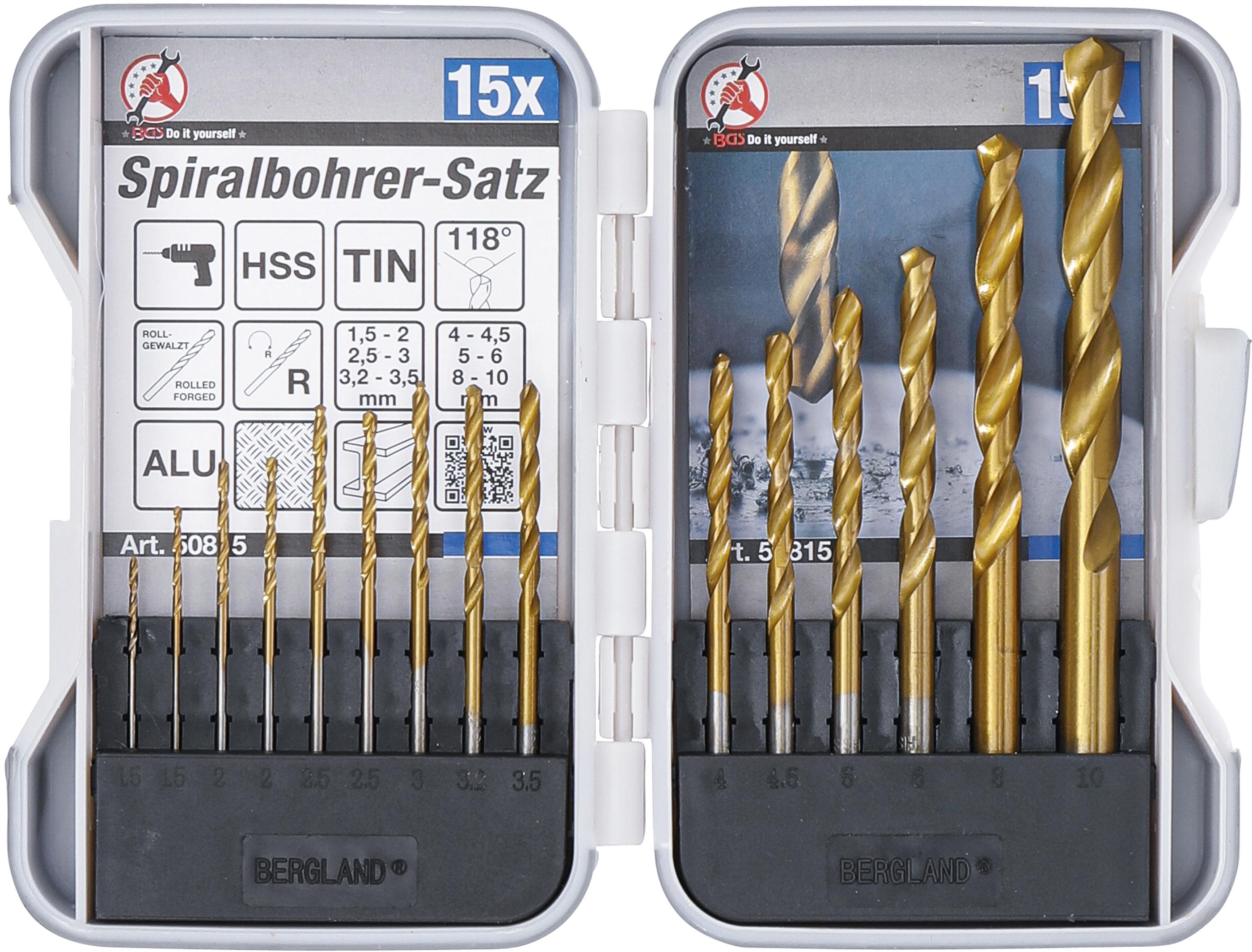 HSS-Spiralbohrer-Satz | titan-nitriert | 1,5 - 10 mm | 15-tlg. BGS50815