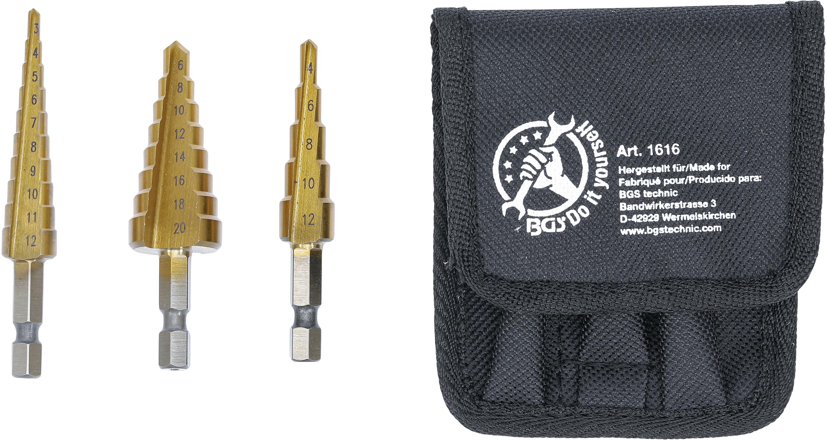 HSS-Stufenbohrer-Satz | 3 - 20 mm | 3-tlg. BGS1616