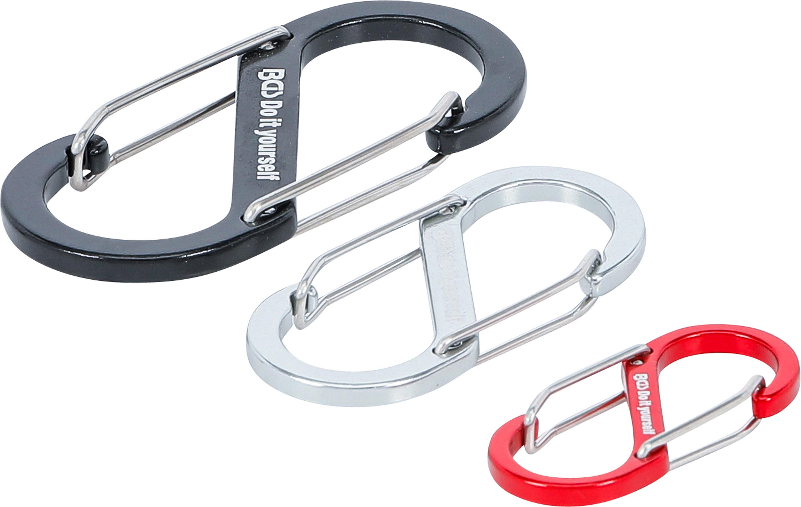 Karabinerhaken-Sortiment mit Doppelöffnung | Aluminium | 3-tlg. BGS85783