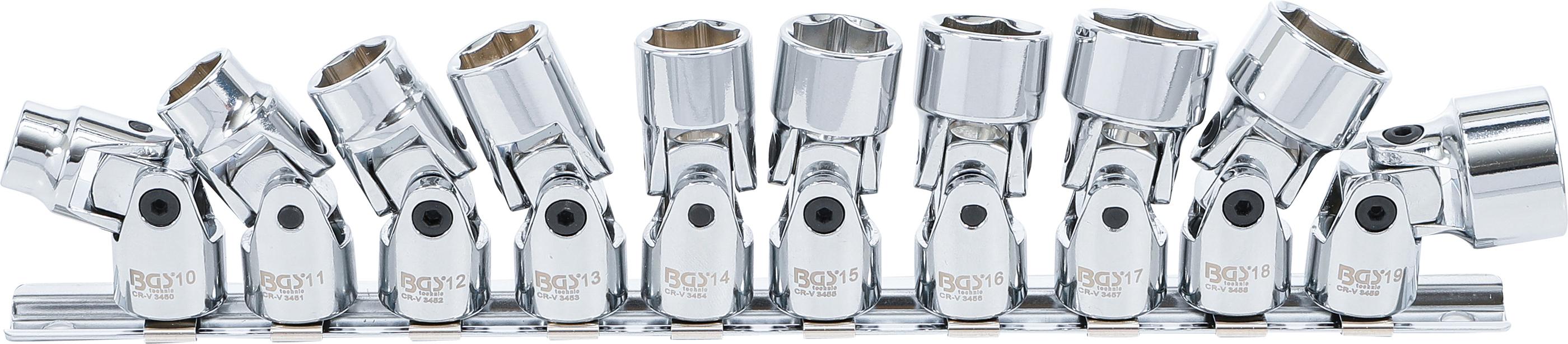 Kardangelenk-Einsatz-Satz Sechskant | Antrieb Innenvierkant 10 mm (3/8") | SW 10 - 19 mm | 10-tlg. BGS205
