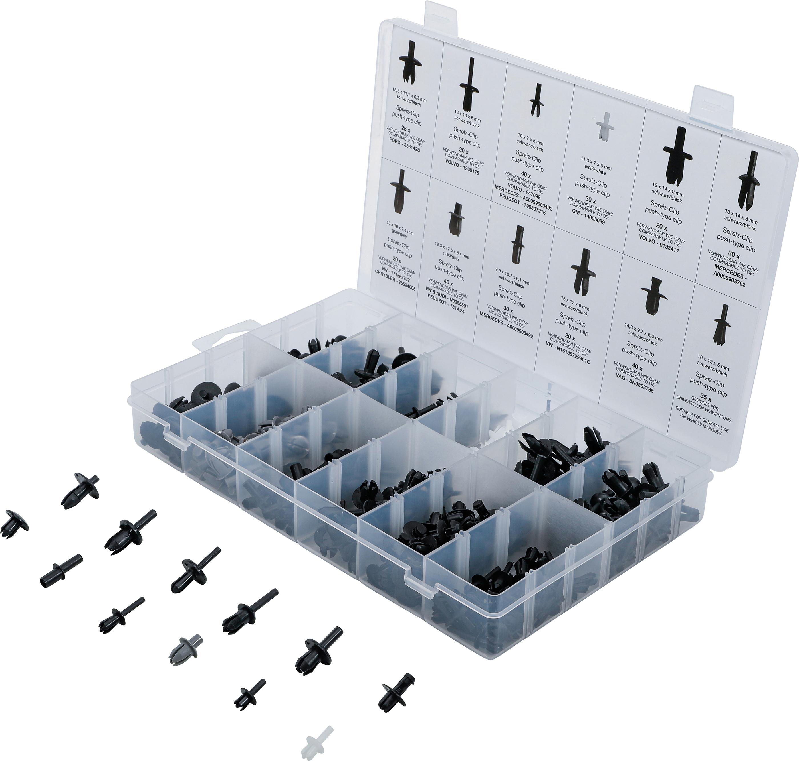 Kfz-Befestigungsclip-Sortiment für VW, Audi, Volvo, Chrysler, Ford, Mercedes-Benz | 350-tlg. BGS9045