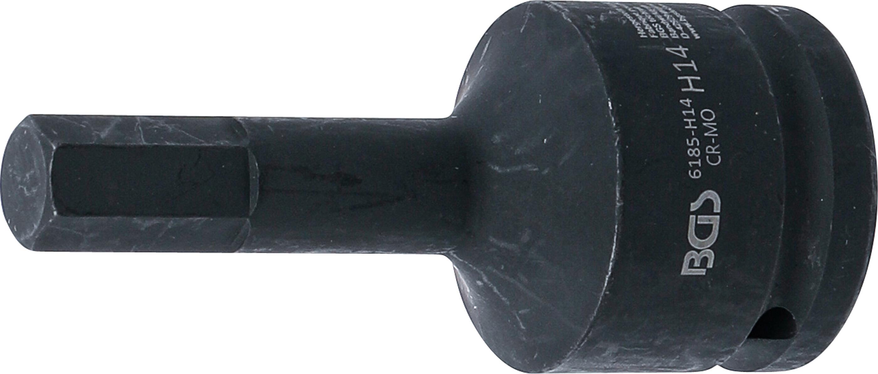 Kraft-Bit-Einsatz | Länge 100 mm | Antrieb Innenvierkant 20 mm (3/4") | Innensechskant 14 mm BGS6185-H14