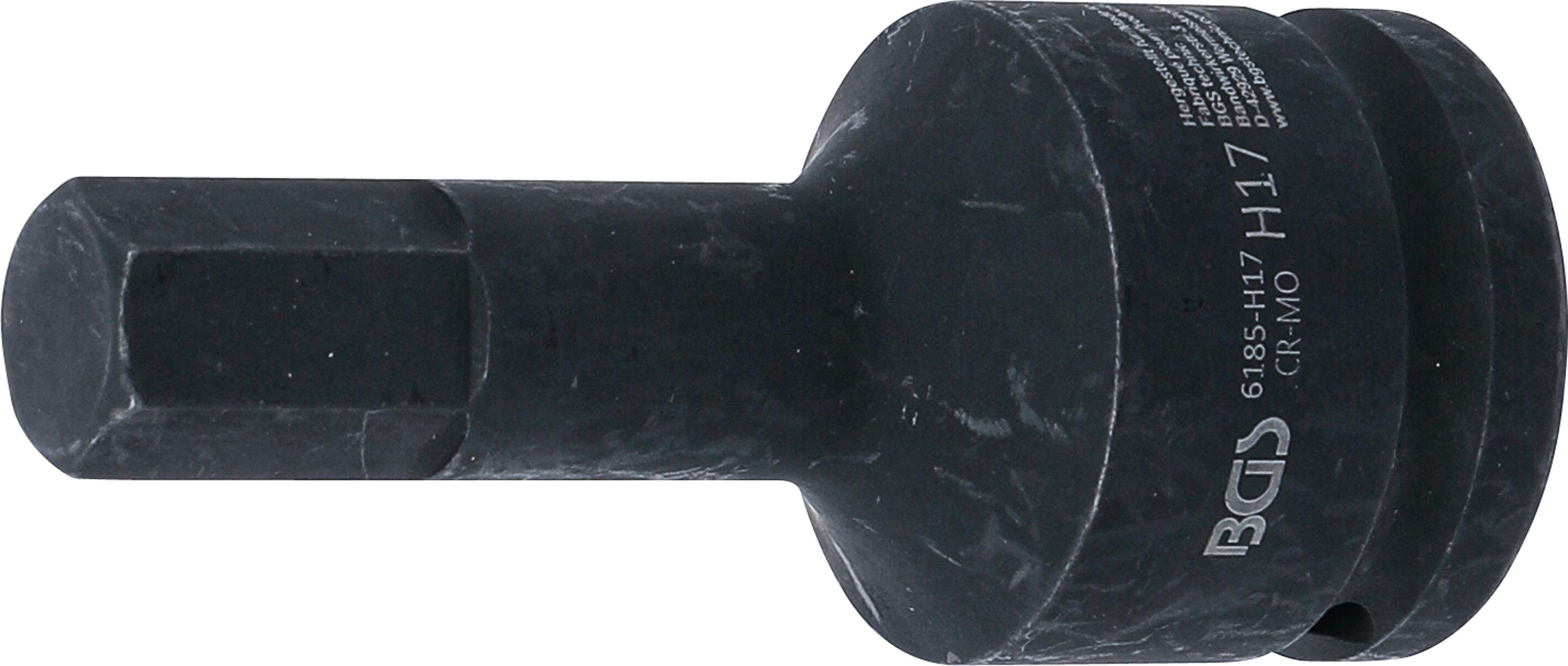 Kraft-Bit-Einsatz | Länge 100 mm | Antrieb Innenvierkant 20 mm (3/4") | Innensechskant 17 mm BGS6185-H17