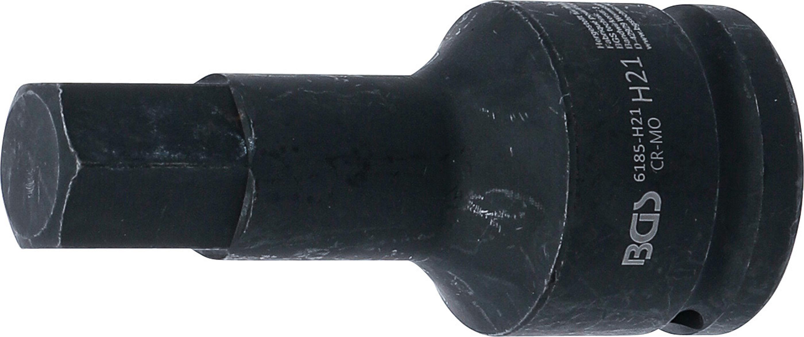 Kraft-Bit-Einsatz | Länge 100 mm | Antrieb Innenvierkant 20 mm (3/4") | Innensechskant 21 mm BGS6185-H21