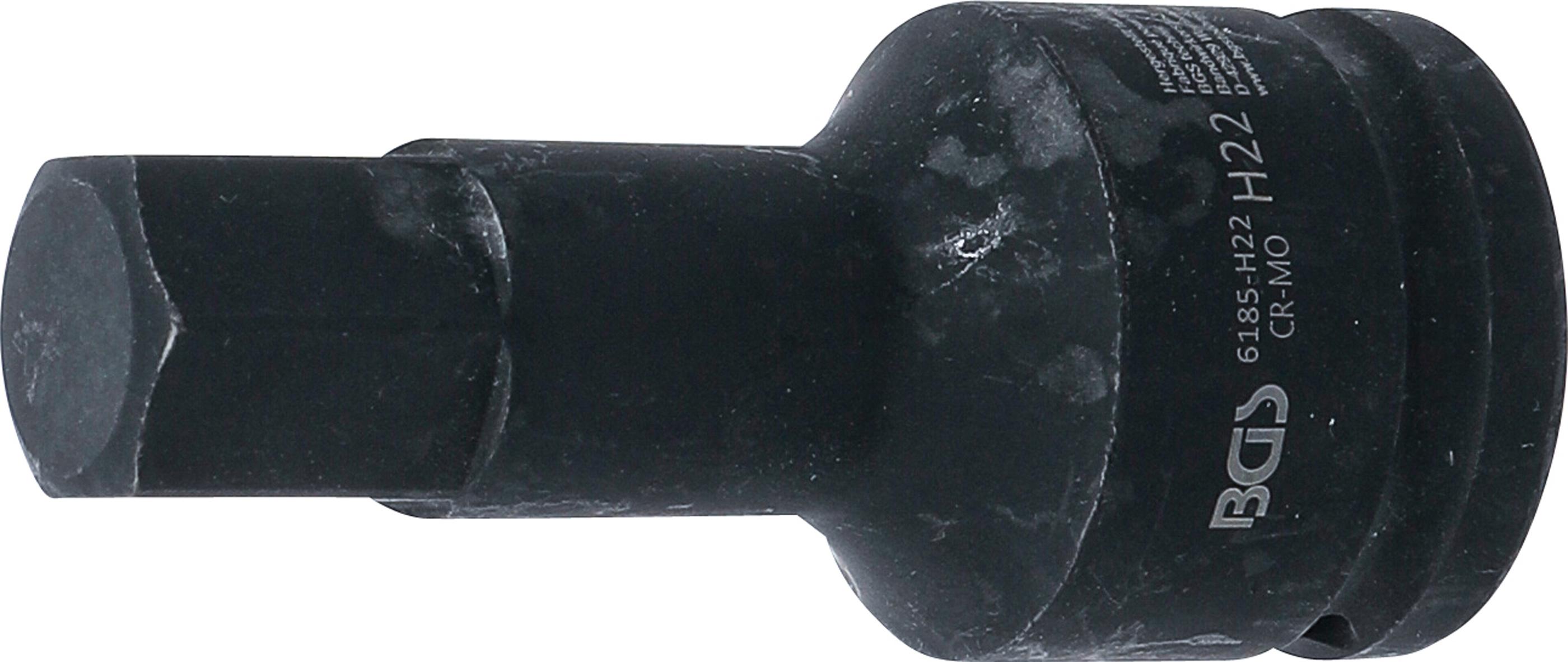 Kraft-Bit-Einsatz | Länge 100 mm | Antrieb Innenvierkant 20 mm (3/4") | Innensechskant 22 mm BGS6185-H22