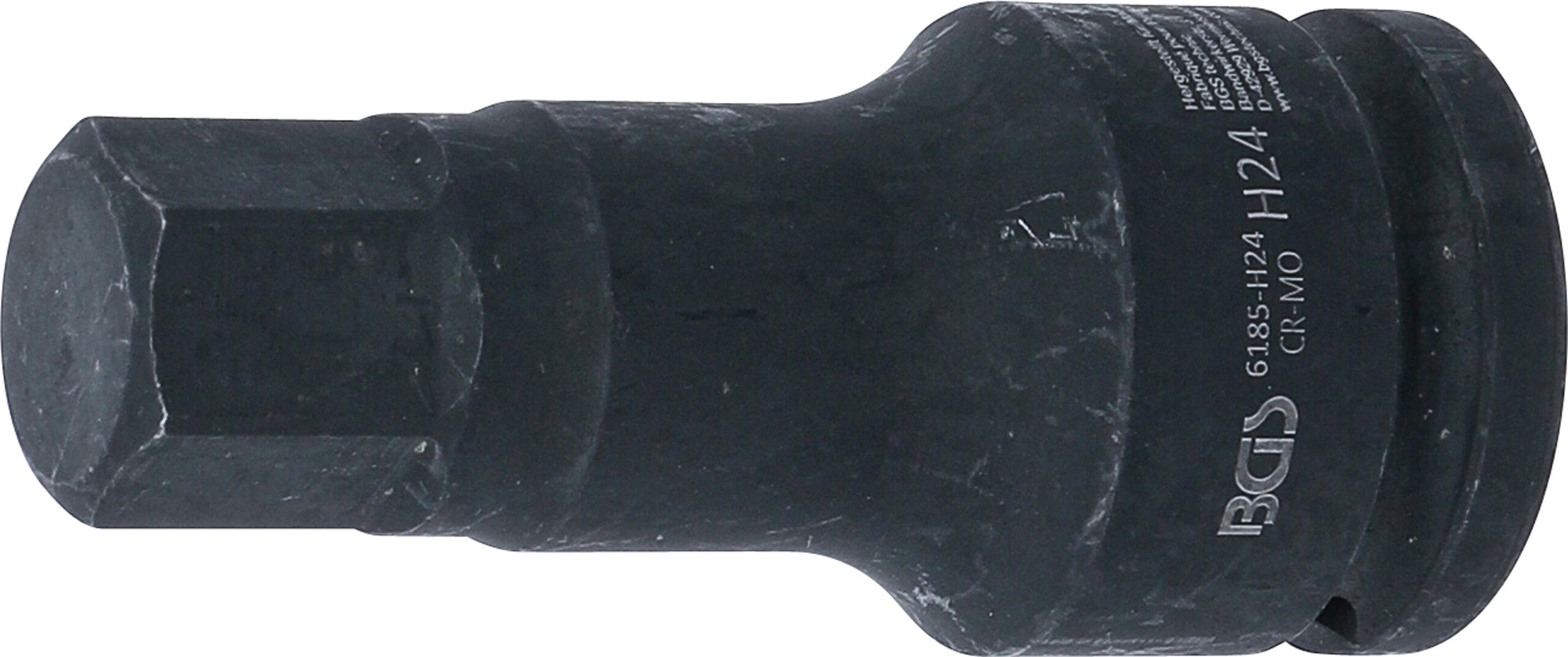 Kraft-Bit-Einsatz | Länge 100 mm | Antrieb Innenvierkant 20 mm (3/4") | Innensechskant 24 mm BGS6185-H24