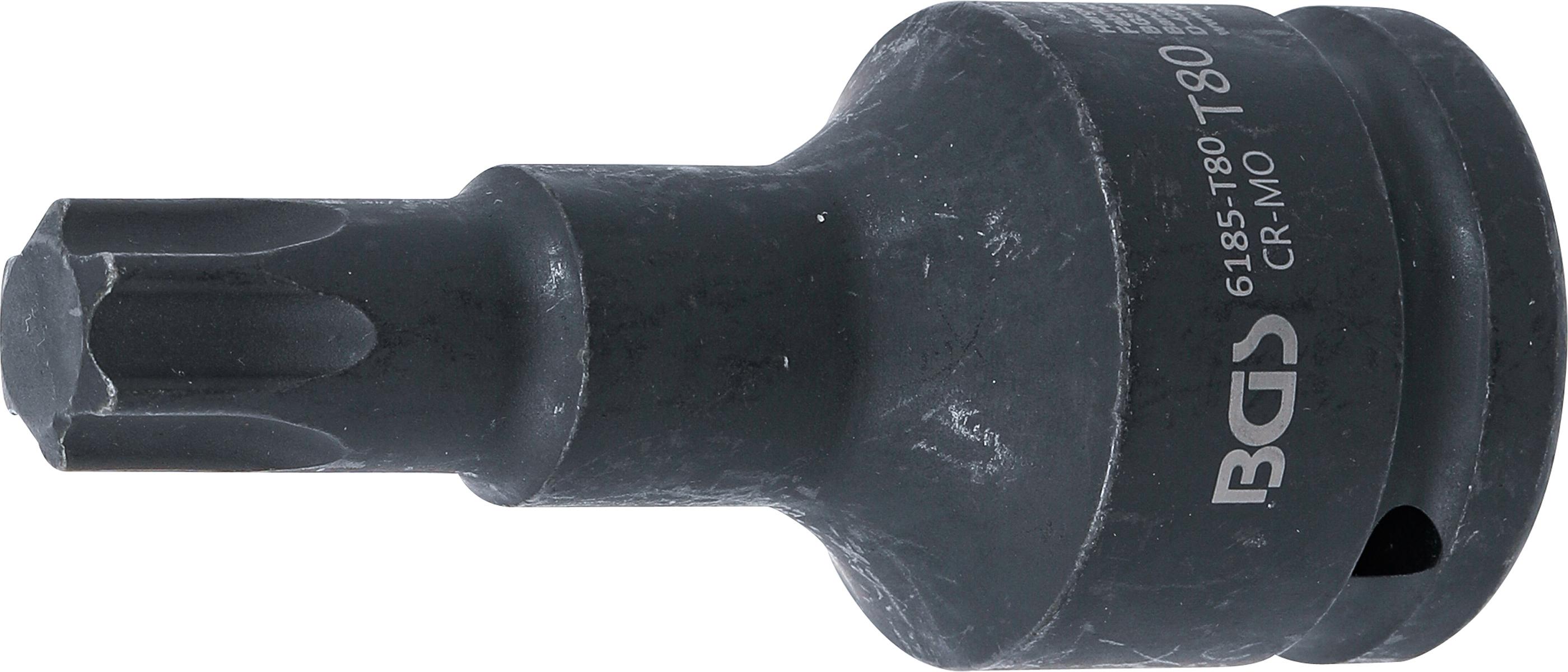 Kraft-Bit-Einsatz | Länge 100 mm | Antrieb Innenvierkant 20 mm (3/4") | T-Profil (für Torx) T80 BGS6185-T80
