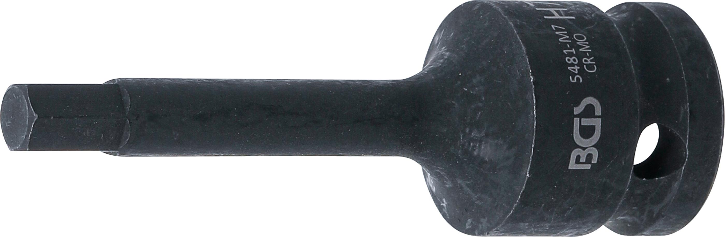 Kraft-Bit-Einsatz | Länge 75 mm | Antrieb Innenvierkant 12,5 mm (1/2") | Innensechskant 7 mm BGS5481-M7