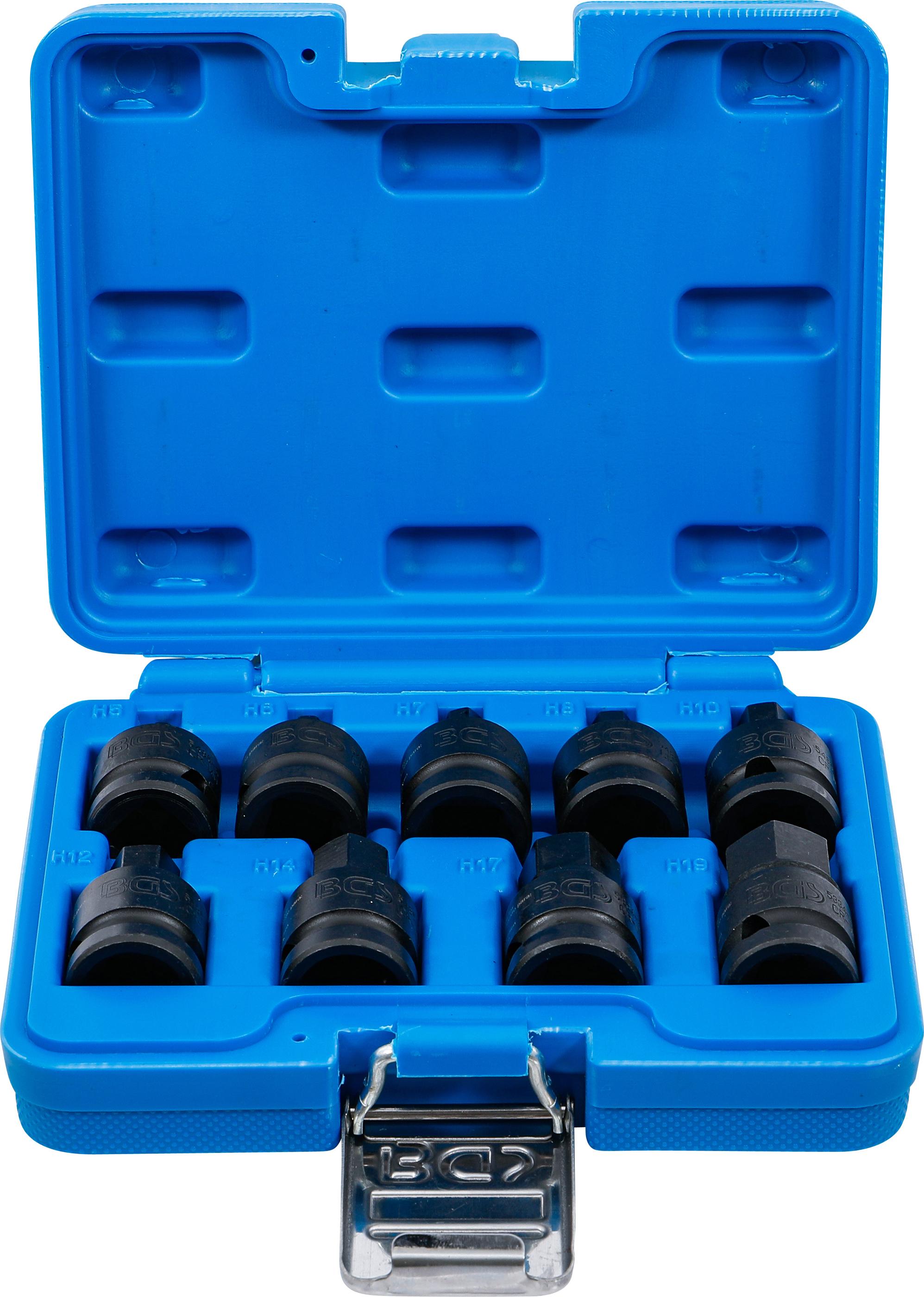 Kraft-Bit-Einsatz-Satz | Antrieb Innenvierkant 12,5 mm (1/2") | Innensechskant 5 - 19 mm | 9-tlg. BGS5485