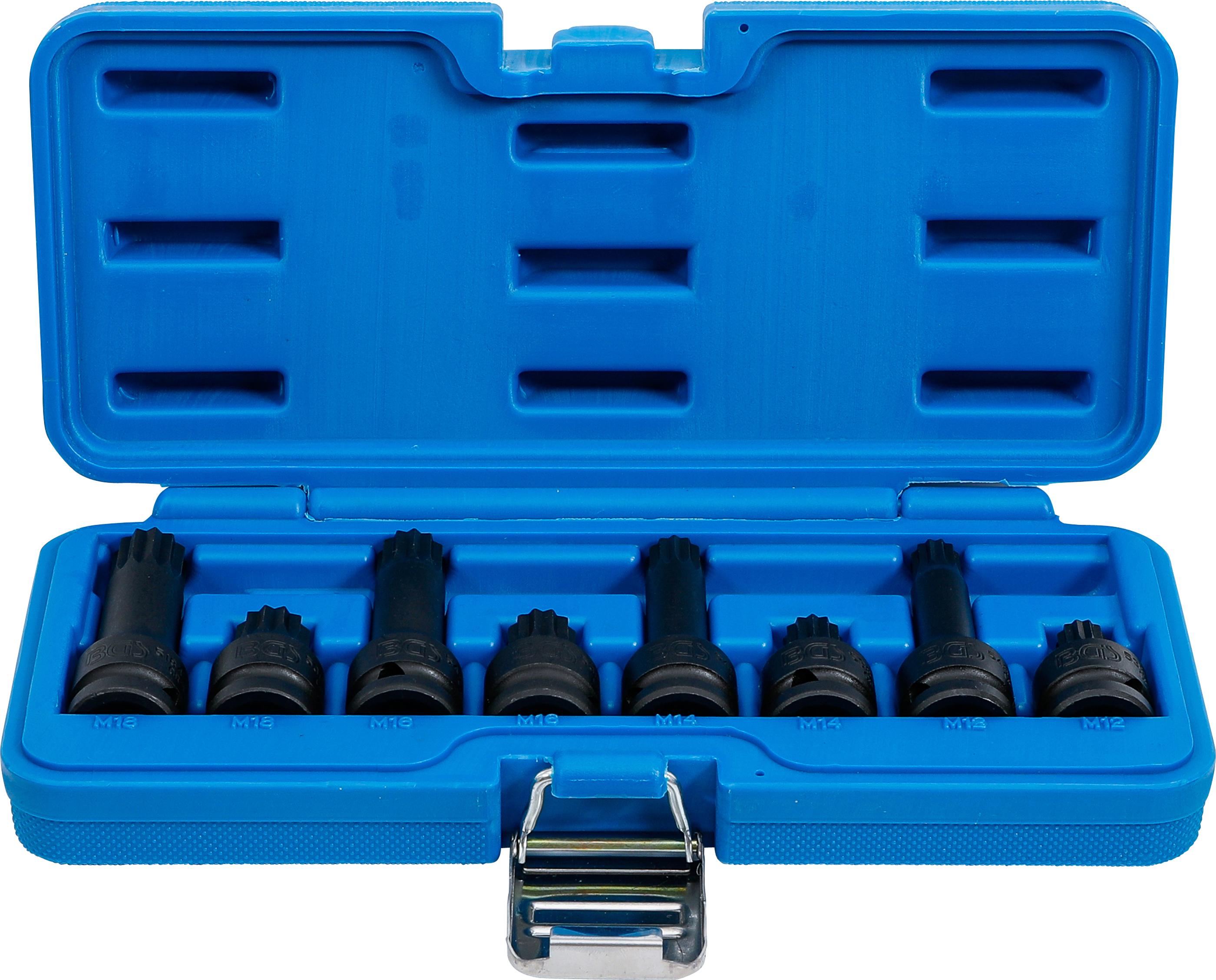 Kraft-Bit-Einsatz-Satz | Antrieb Innenvierkant 12,5 mm (1/2") | Innenvielzahn (für XZN) M12 - M18 | 8-tlg. BGS5381