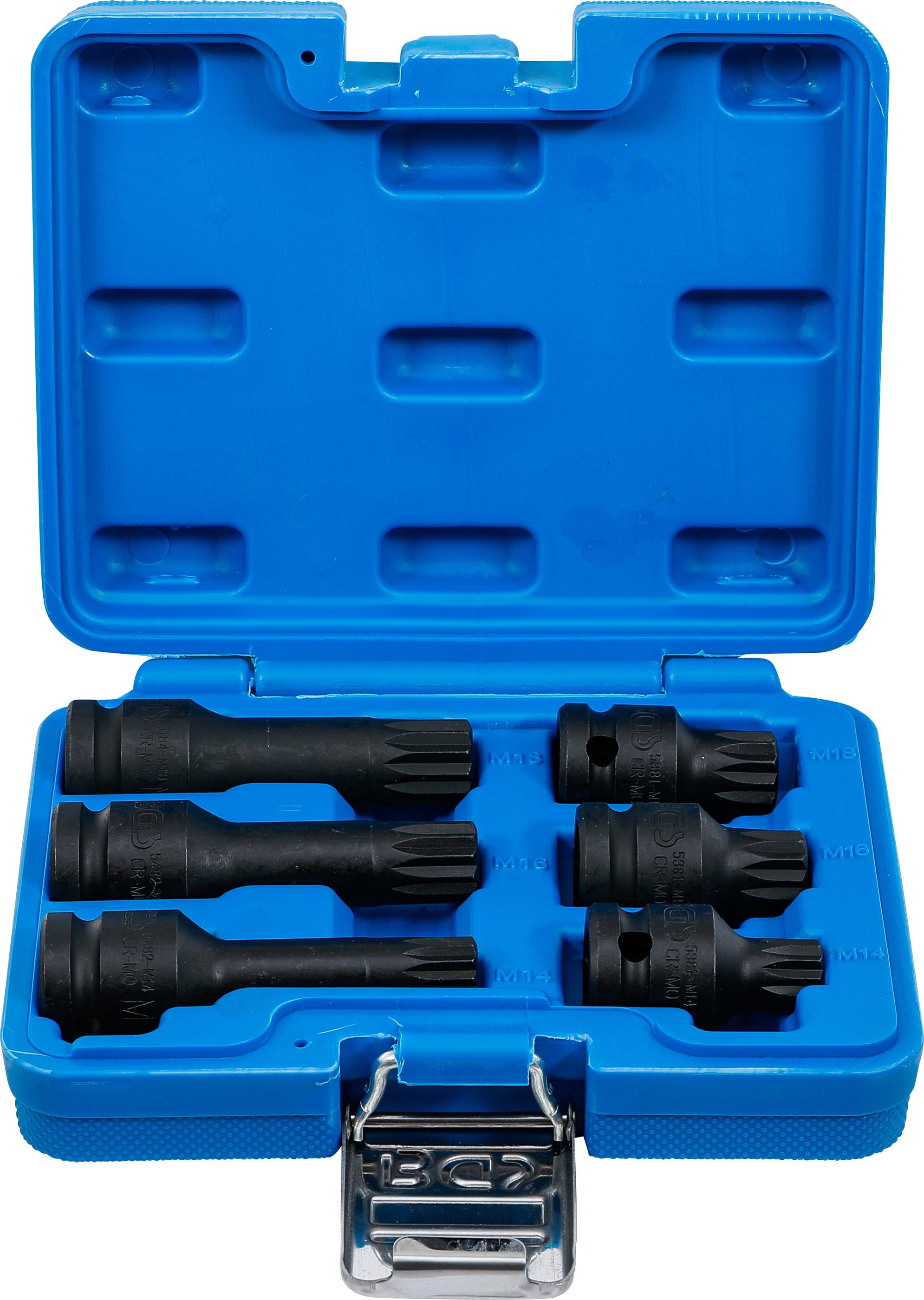 Kraft-Bit-Einsatz-Satz | Antrieb Innenvierkant 12,5 mm (1/2") | Innenvielzahn (für XZN) M14 - M18 | 6-tlg. BGS5380