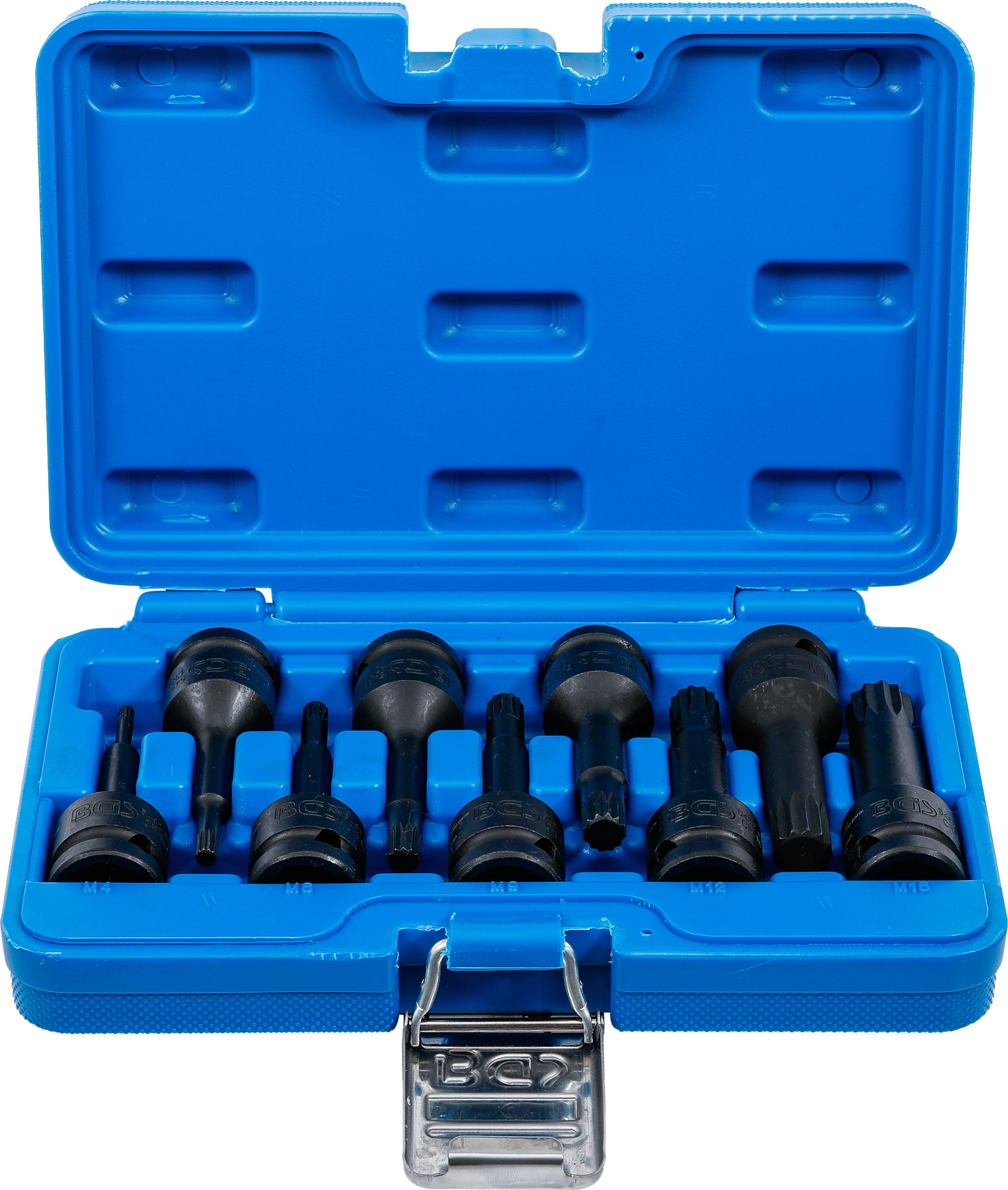 Kraft-Bit-Einsatz-Satz | Antrieb Innenvierkant 12,5 mm (1/2") | Innenvielzahn (für XZN) M4 - M16 | 9-tlg. BGS5482