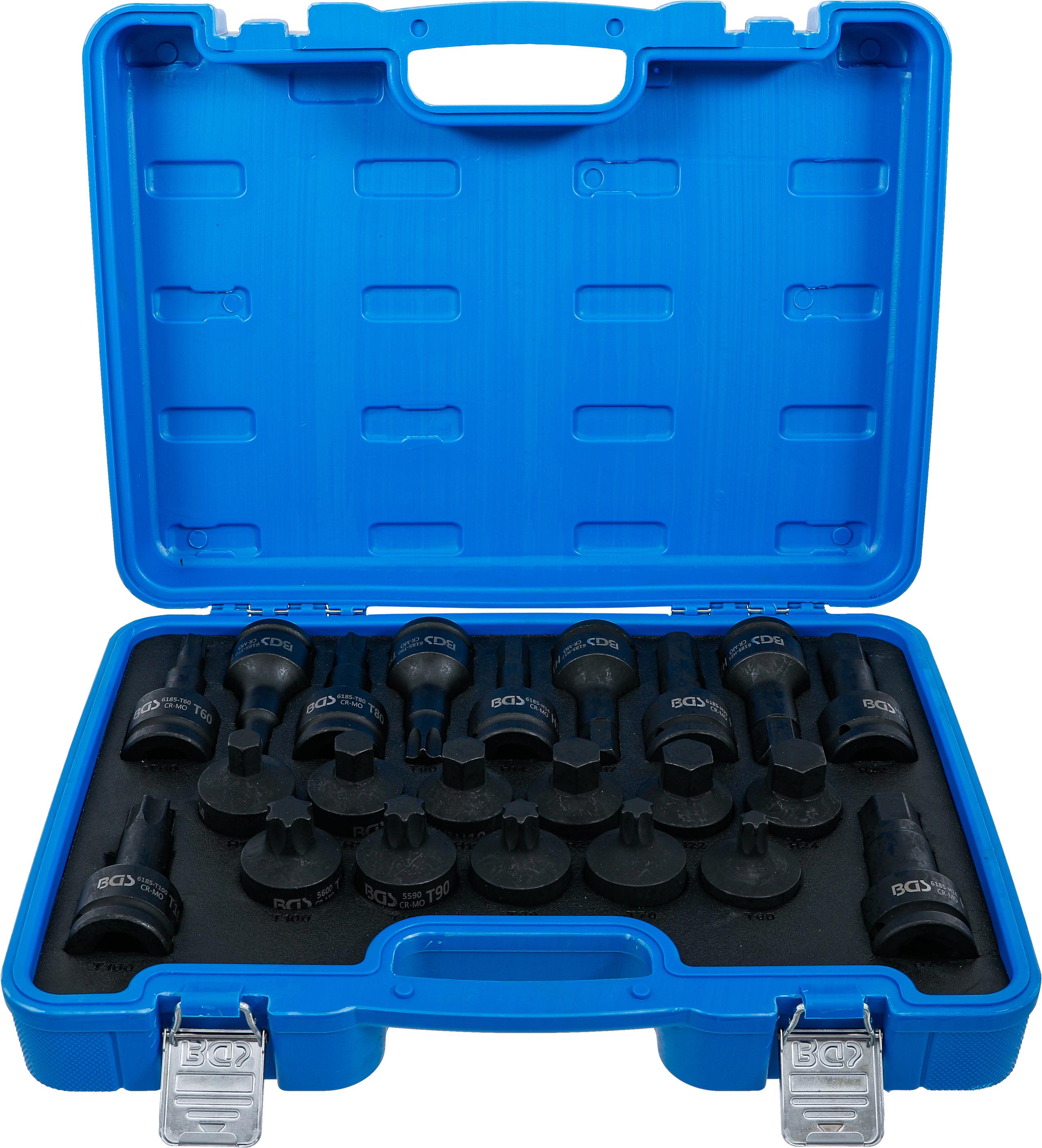 Kraft-Bit-Einsatz-Satz | Antrieb Innenvierkant 20 mm (3/4") | Innensechskant, T-Profil (für Torx) | 22-tlg. BGS6185