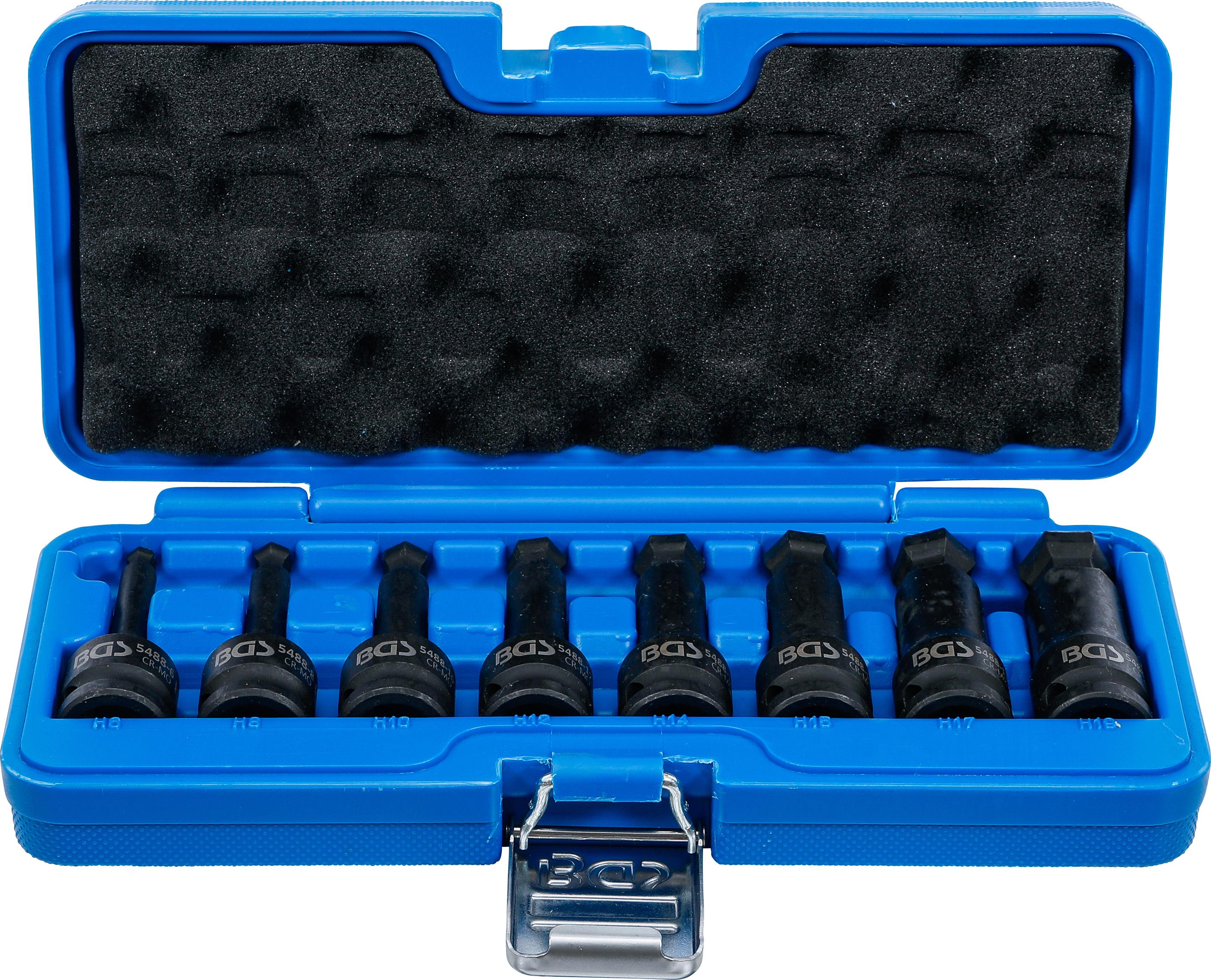 Kraft-Bit-Einsatz-Satz | Länge 75 mm | Antrieb Innenvierkant 12,5 mm (1/2") | Innensechskant mit Kugelkopf 6 - 19 mm | 8-tlg. BGS5488