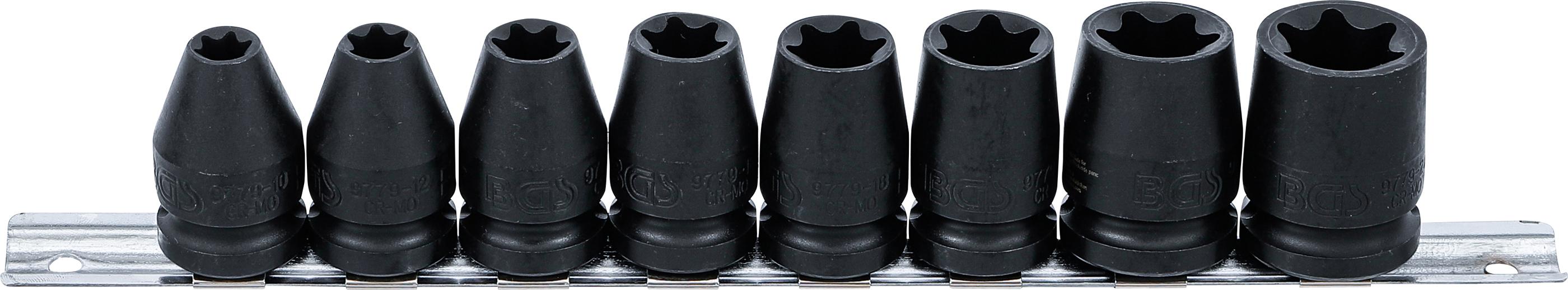 Kraft-Steckschlüssel-Einsatz-Satz E-Profil | Antrieb Innenvierkant 12,5 mm (1/2") | SW E10 - E24 | 8-tlg. BGS9779