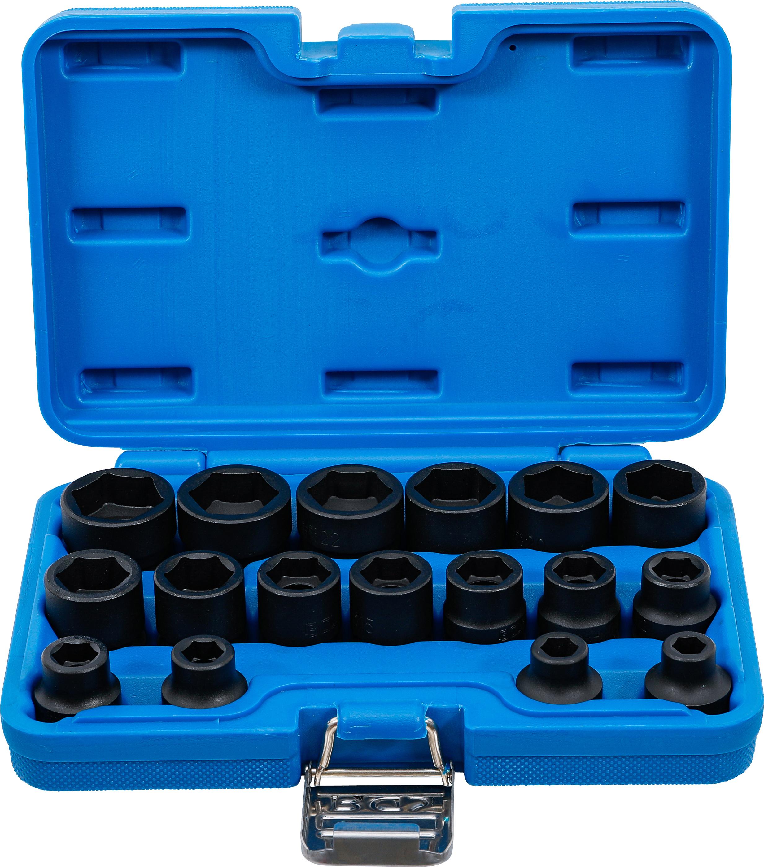 Kraft-Steckschlüssel-Einsatz-Satz Sechskant, extra flach | Antrieb Innenvierkant 12,5 mm (1/2") | SW 8 - 24 mm | 17-tlg. BGS9286