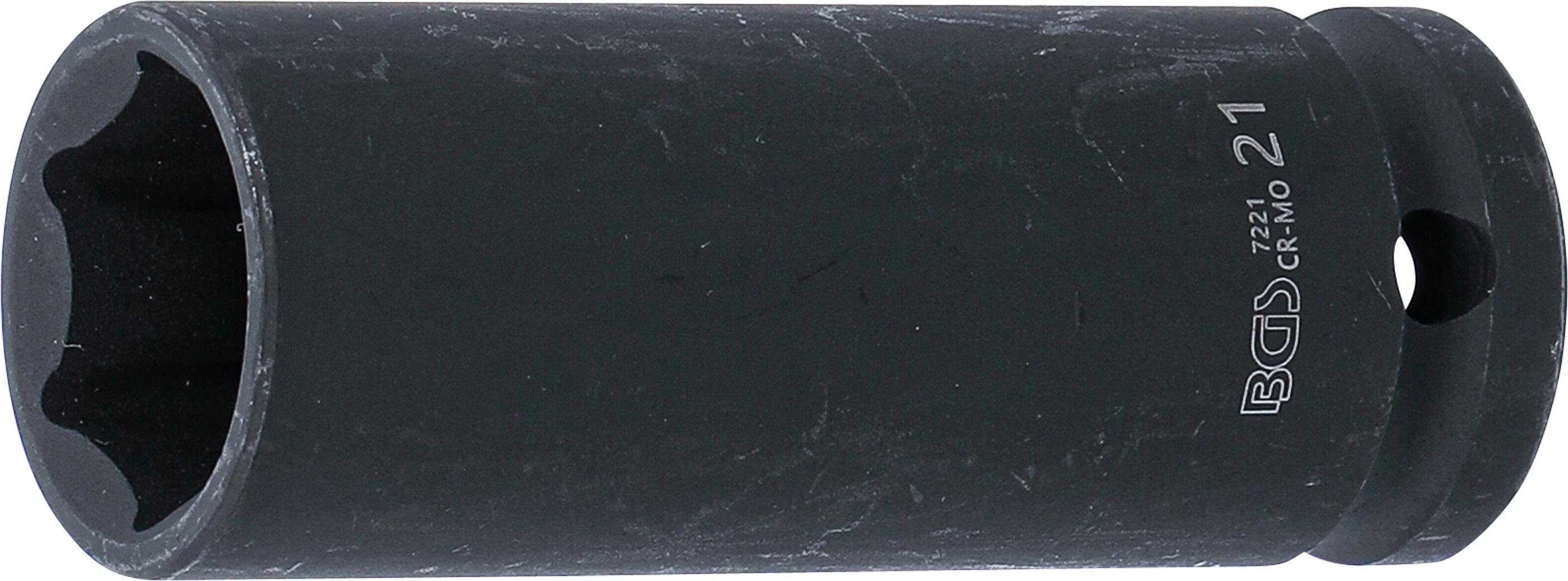 Kraft-Steckschlüssel-Einsatz Sechskant, tief | Antrieb Innenvierkant 12,5 mm (1/2") | SW 21 mm BGS7221