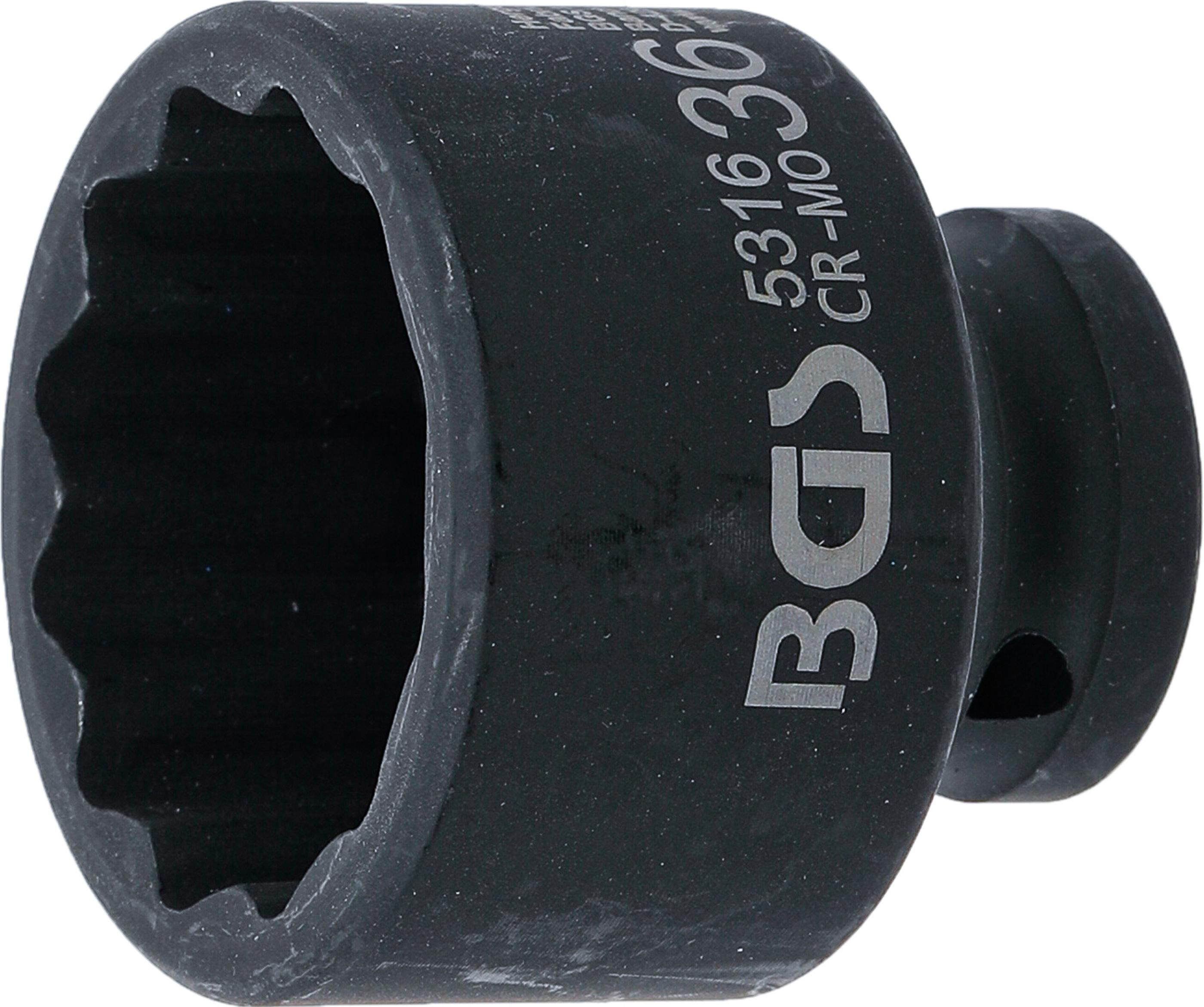 Kraft-Steckschlüssel-Einsatz Zwölfkant | Antrieb Innenvierkant 12,5 mm (1/2") | SW 36 mm BGS5316