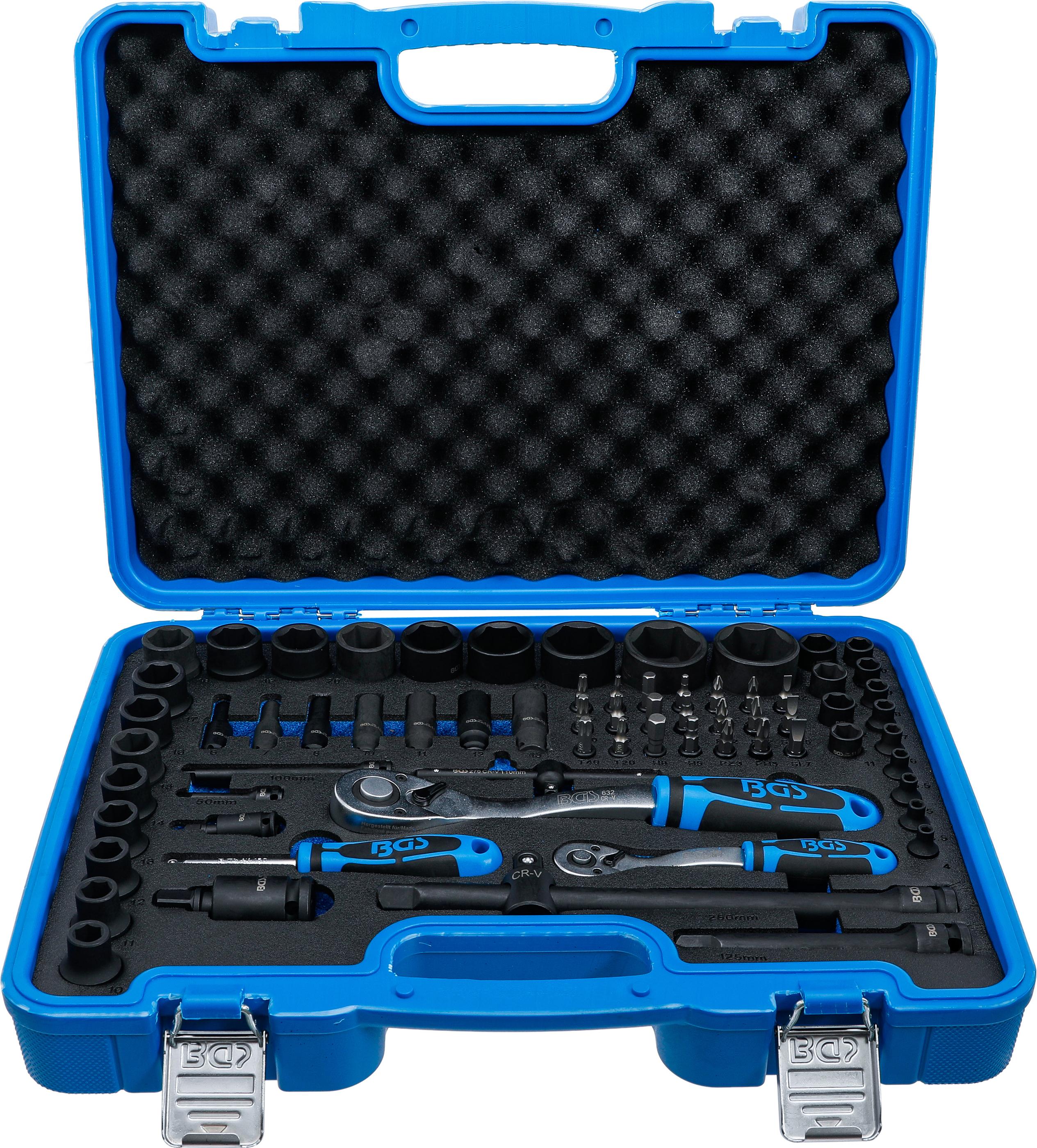 Kraft-Steckschlüssel-Satz Sechskant | 6,3 mm (1/4") + 12,5 mm (1/2") | 69-tlg. BGS5255