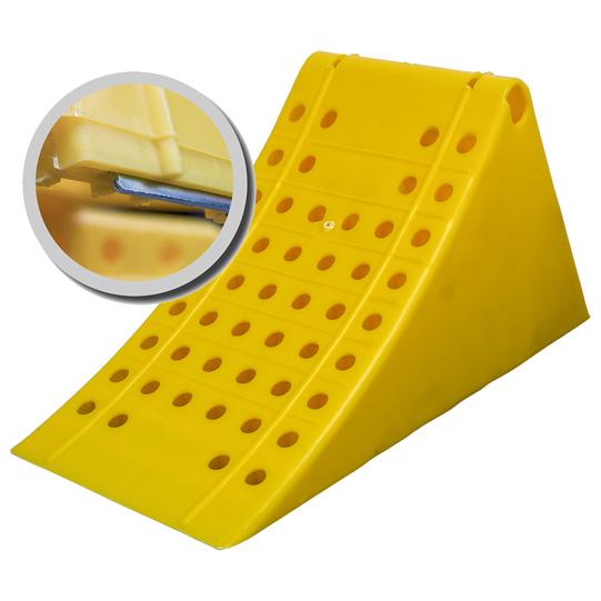 Kunststoff-Hemmschuh G 53/200, gelb, mit Gleitschutzblech 250141652 Suer