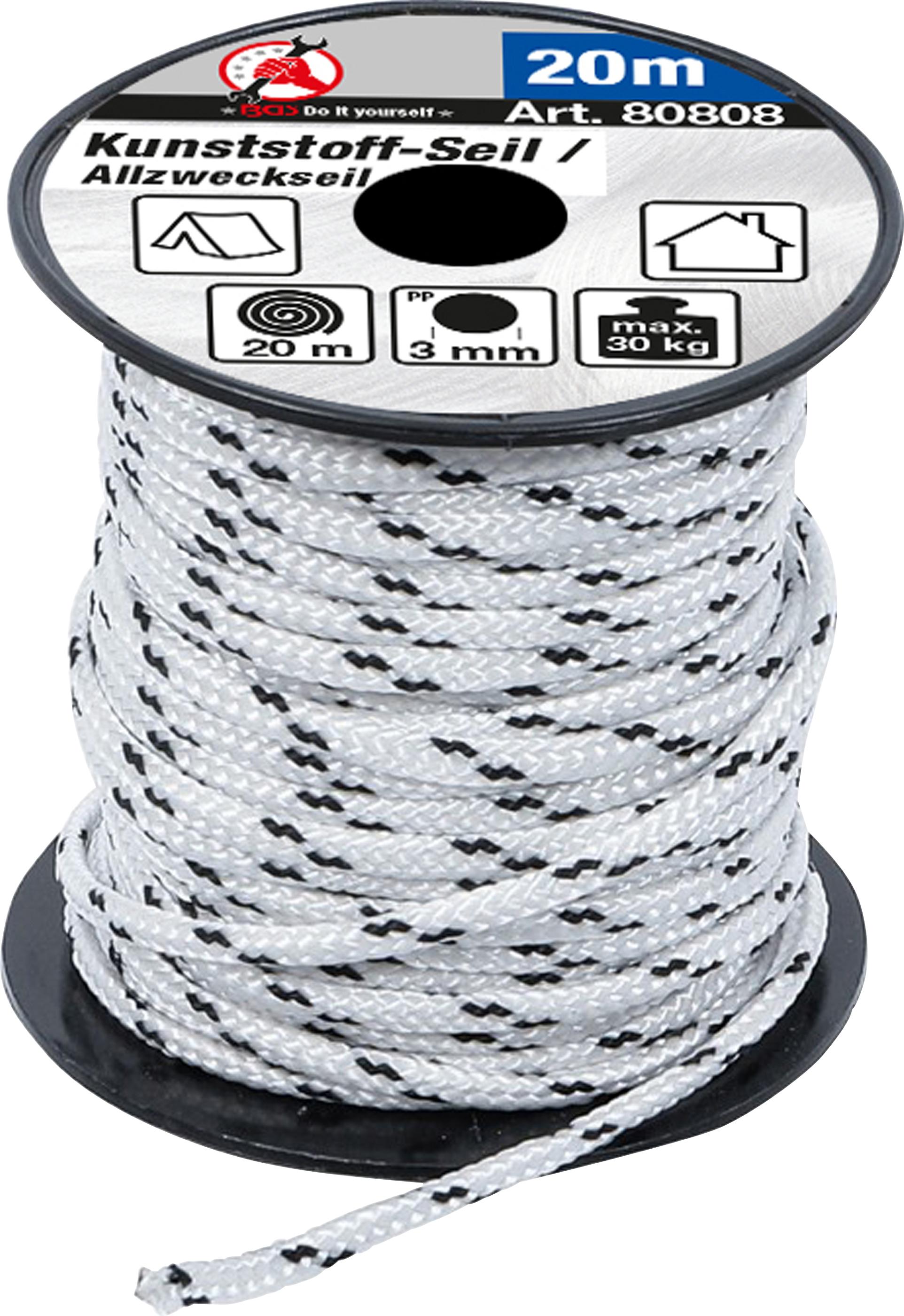 Kunststoff-Seil / Allzweckseil | 3 mm x 20 m | schwarz / weiß BGS80808