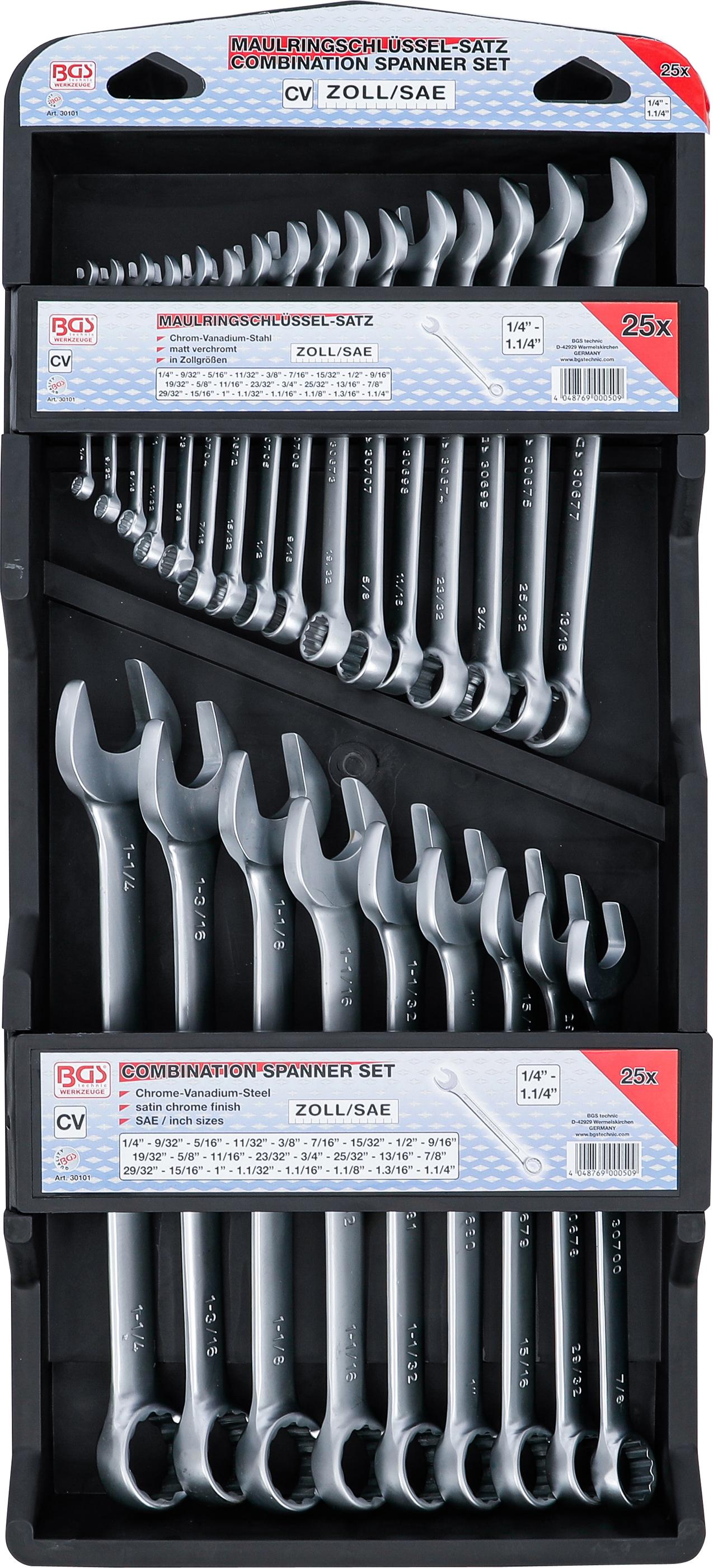 Maul-Ringschlüssel-Satz | Zollgrößen | SW 1/4" - 1.1/4" | 25-tlg. BGS30101