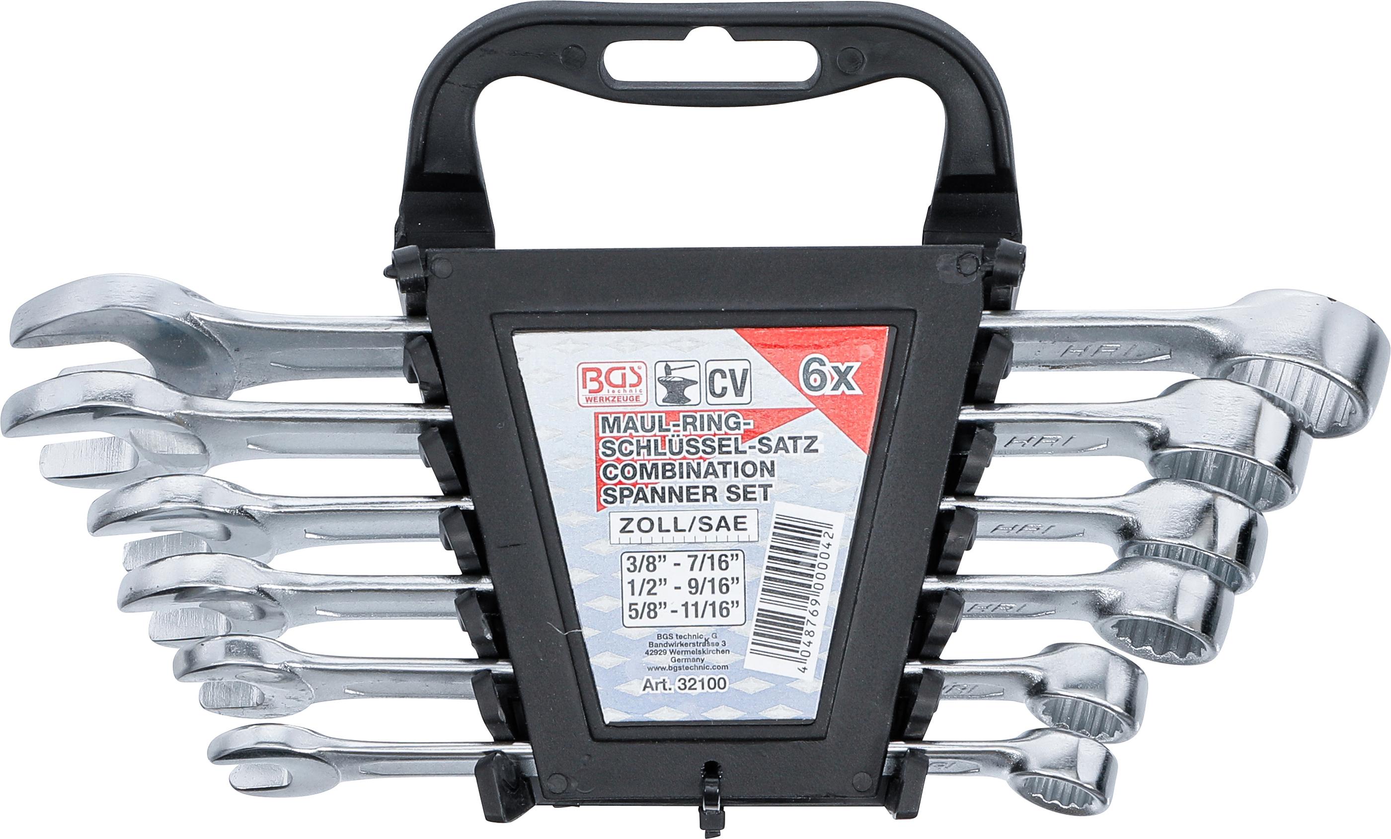 Maul-Ringschlüssel-Satz | Zollgrößen | SW 3/8" - 11/16" | 6-tlg. BGS32100