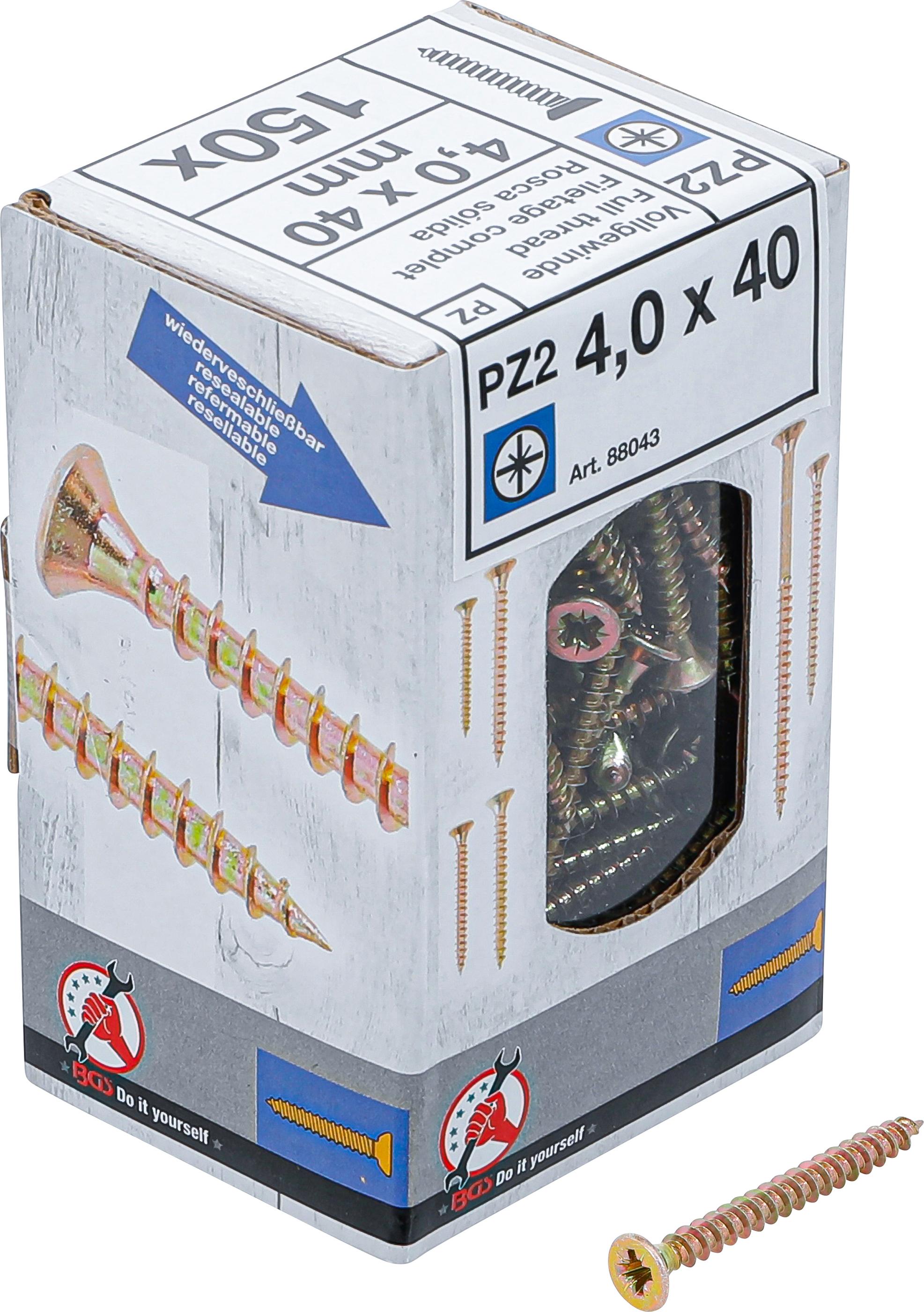 Mehrzweckschrauben | Kreuzschlitz PZ2 | 4,0 x 40 mm | 150 Stück BGS88043