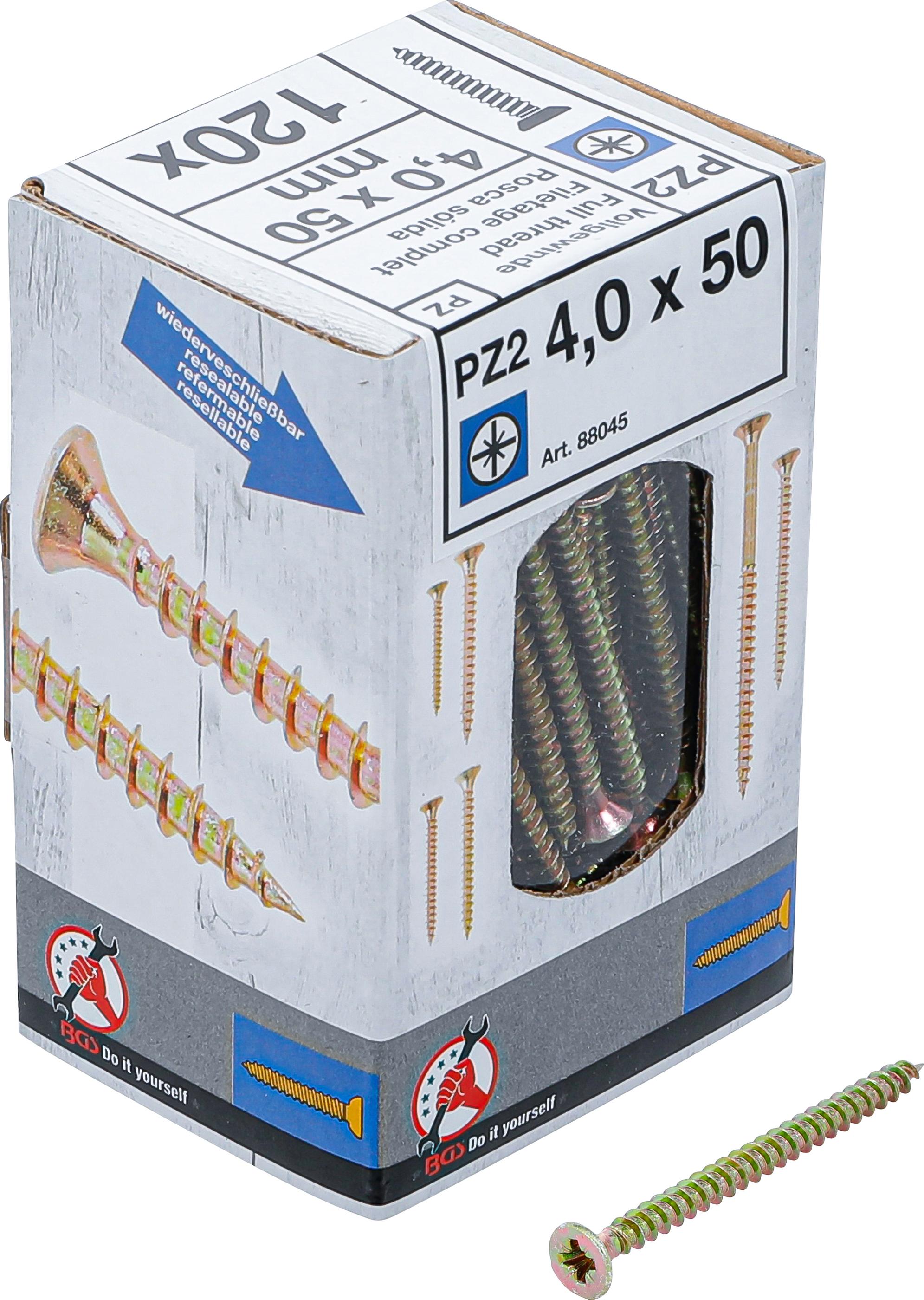 Mehrzweckschrauben | Kreuzschlitz PZ2 | 4,0 x 50 mm | 120 Stück BGS88045