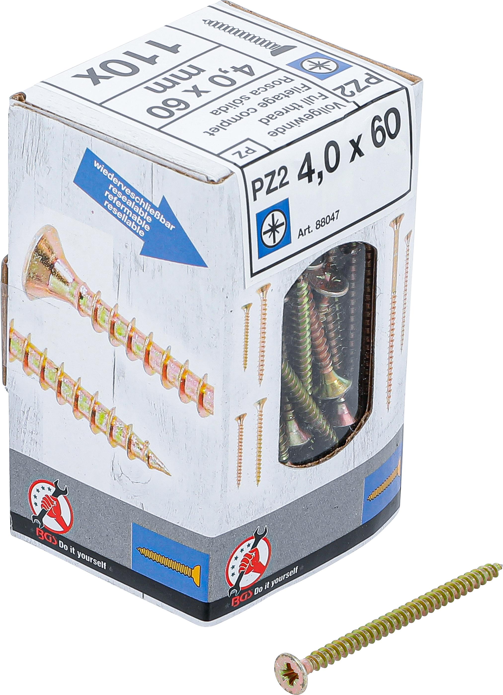 Mehrzweckschrauben | Kreuzschlitz PZ2 | 4,0 x 60 mm | 110 Stück BGS88047