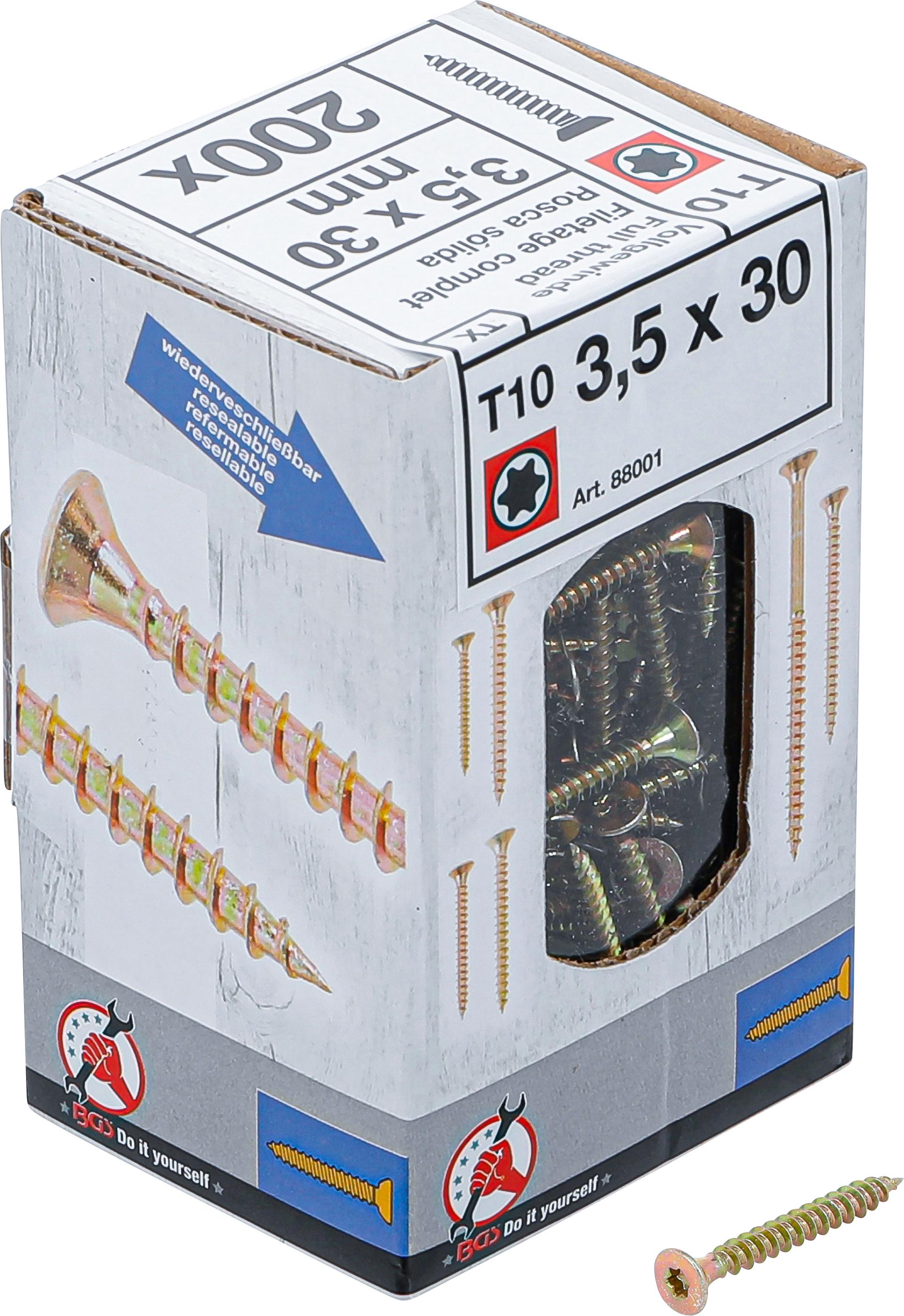 Mehrzweckschrauben | T-Profil (für Torx) T10 | 3,5 x 30 mm | 200 Stück BGS88001